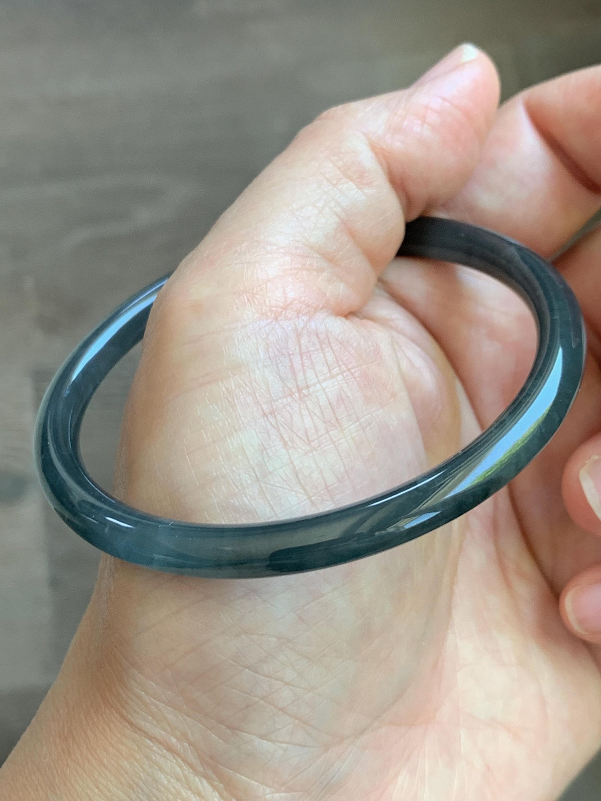 Certified Natural Grade A Guatemalan Icy Translucent Dark Gray Wuji Jade Jadeite Bangle Bracelet 58.6mm 7.25” 18g 天然冰危深灰乌鸡翡翠圆条手镯 1187