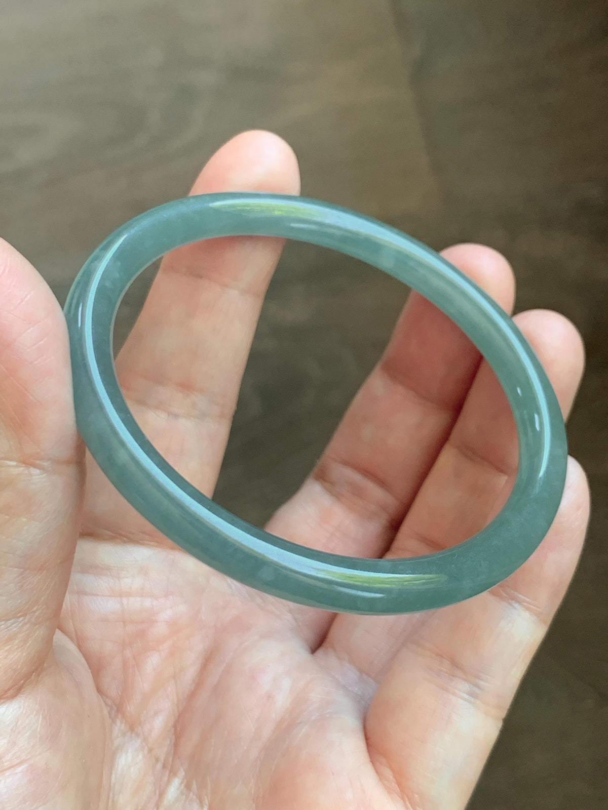 Certified Natural Grade A Guatemalan Icy Translucent Dusty Teal Jade Jadeite Slim Bangle 55.15mm 6.8” 19g 天然冰危暗蓝绿翡翠细圆条手镯 1173