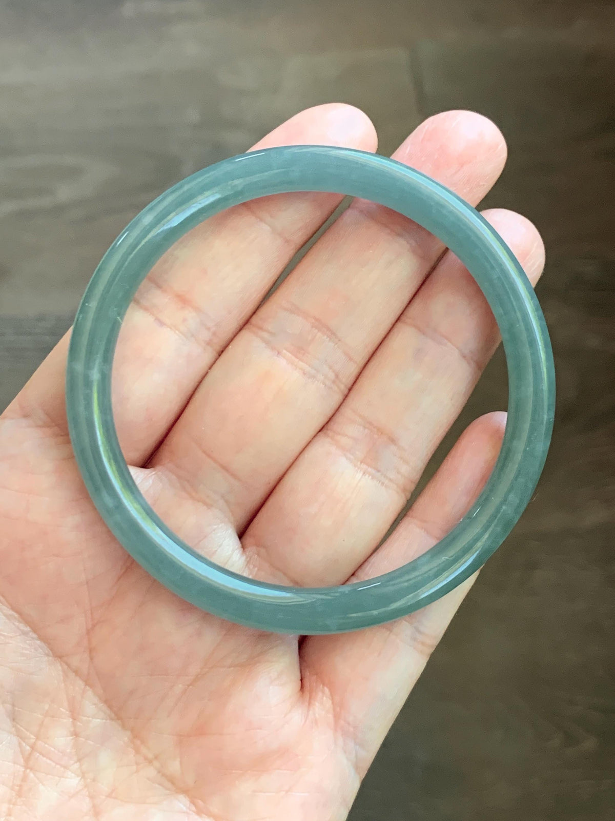 Certified Natural Grade A Guatemalan Icy Translucent Dusty Teal Jade Jadeite Slim Bangle 55.15mm 6.8” 19g 天然冰危暗蓝绿翡翠细圆条手镯 1173