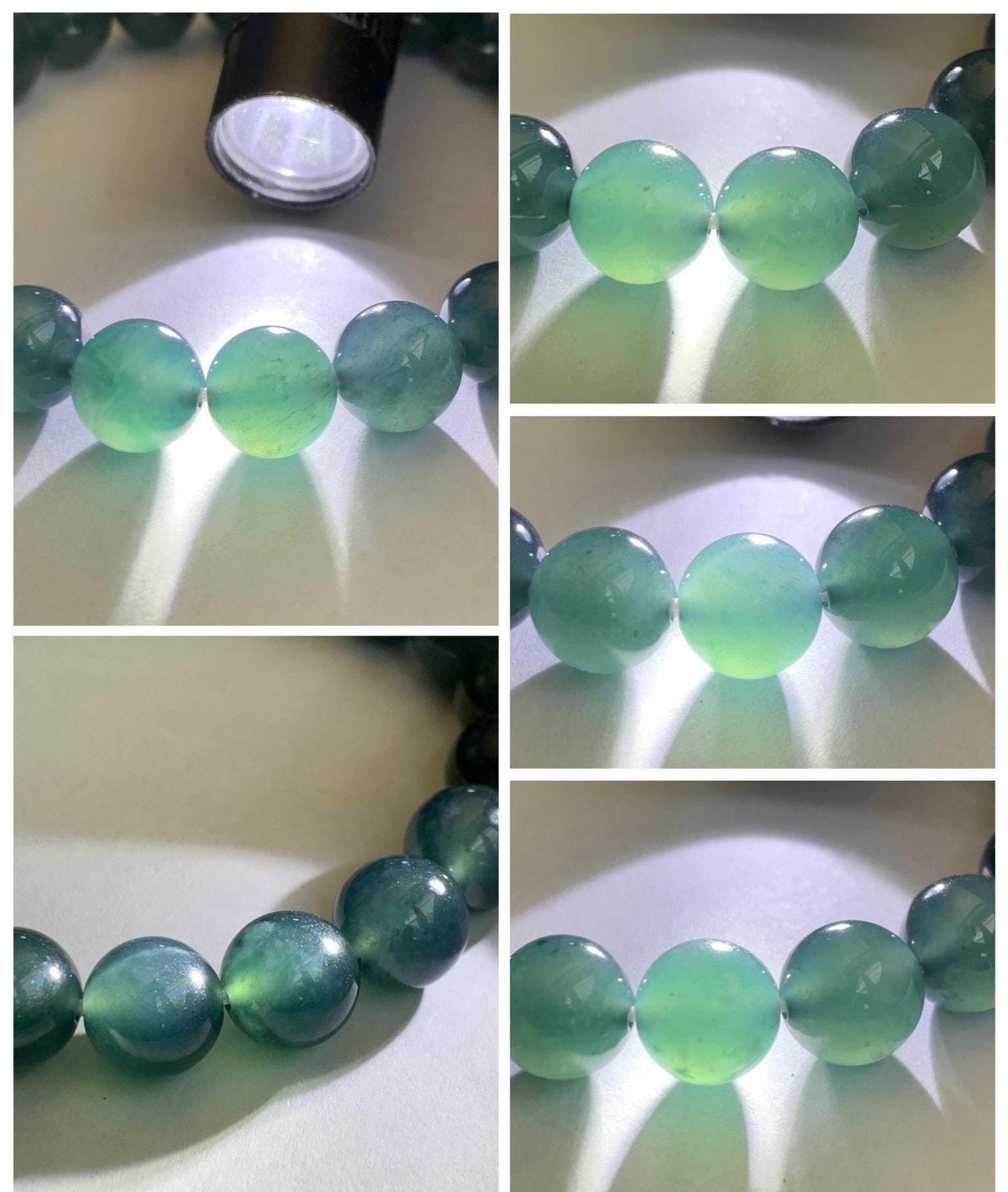 Natural Grade A Guatemalan Icy Translucent Dark Teal Blue Jade Jadeite Beaded Bracelet Stretchy 9.8mm 7.25” 33g 天然冰危老种深蓝绿翡翠圆珠手串 WSB330