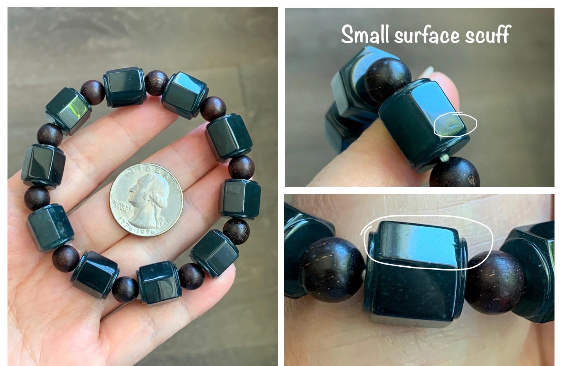 Natural Grade A Guatemalan Icy Translucent Dark Teal Blue Jade Jadeite Hexagon Barrel Beads Beaded Bracelet 7.5” 48g 天然冰胶危老蓝水翡翠六棱珠手串 WLL440