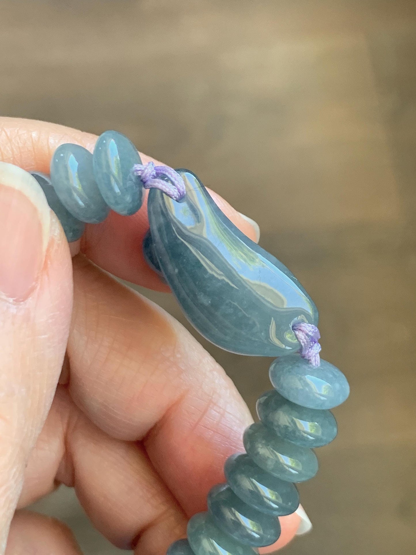 Natural Grade A Guatemalan Icy Translucent Dusty Teal Blue Jade Jadeite Cat Drum Beads Beaded Bracelet 6”-7.5” 34g 天然冰危蓝紫翡翠猫咪鼓珠手串 WLM310