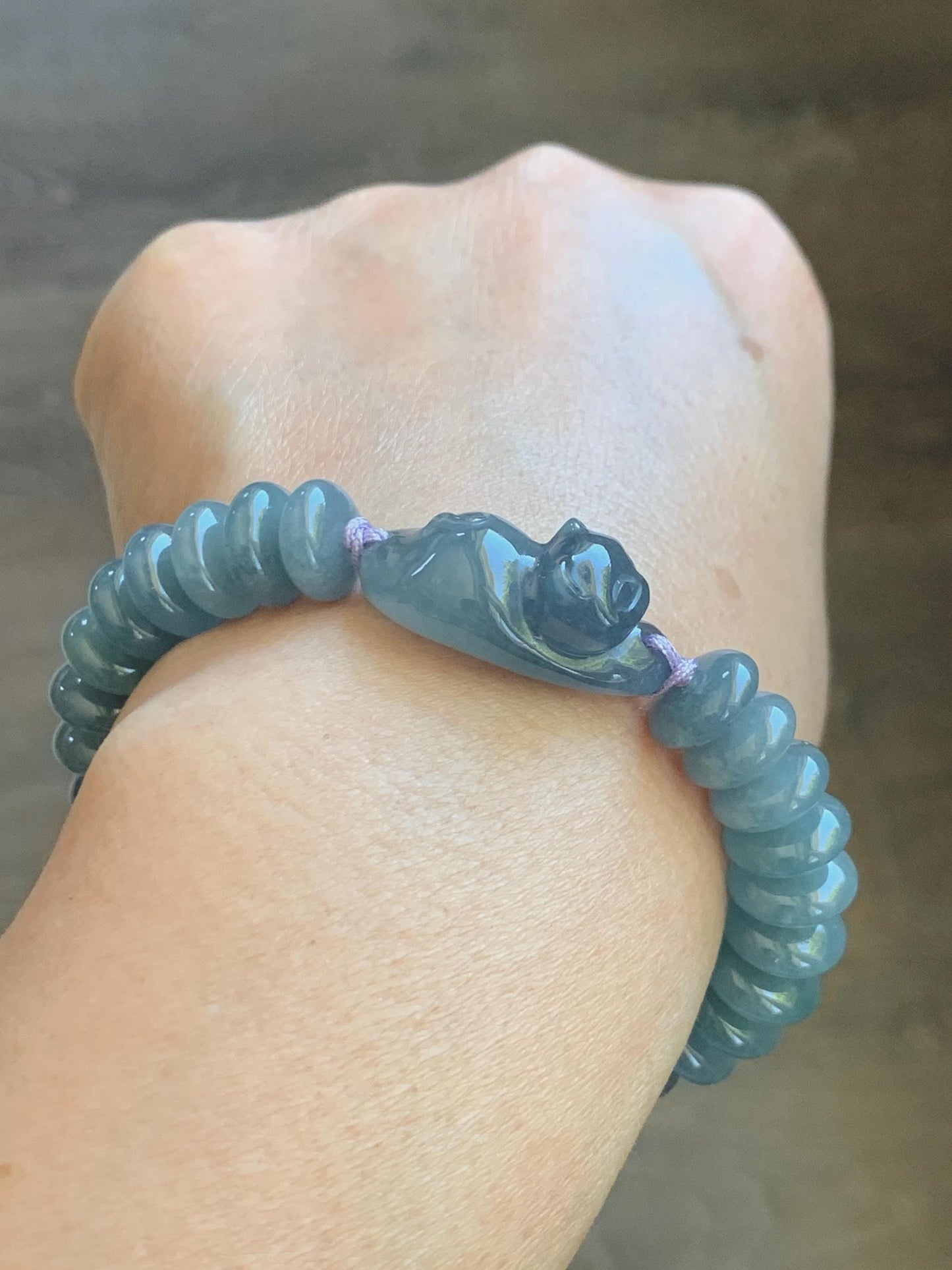 Natural Grade A Guatemalan Icy Translucent Dusty Teal Blue Jade Jadeite Cat Drum Beads Beaded Bracelet 6”-7.5” 34g 天然冰危蓝紫翡翠猫咪鼓珠手串 WLM310