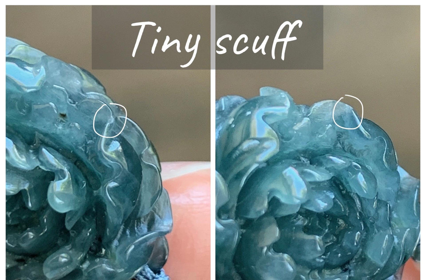 Natural Grade A Guatemalan Icy Dusty Blue Jade Jadeite Peony Flower Gourd Charm Beaded Bracelet 6.75” Sterling Silver 天然冰危蓝翡翠牡丹花圆珠手串 WMD414