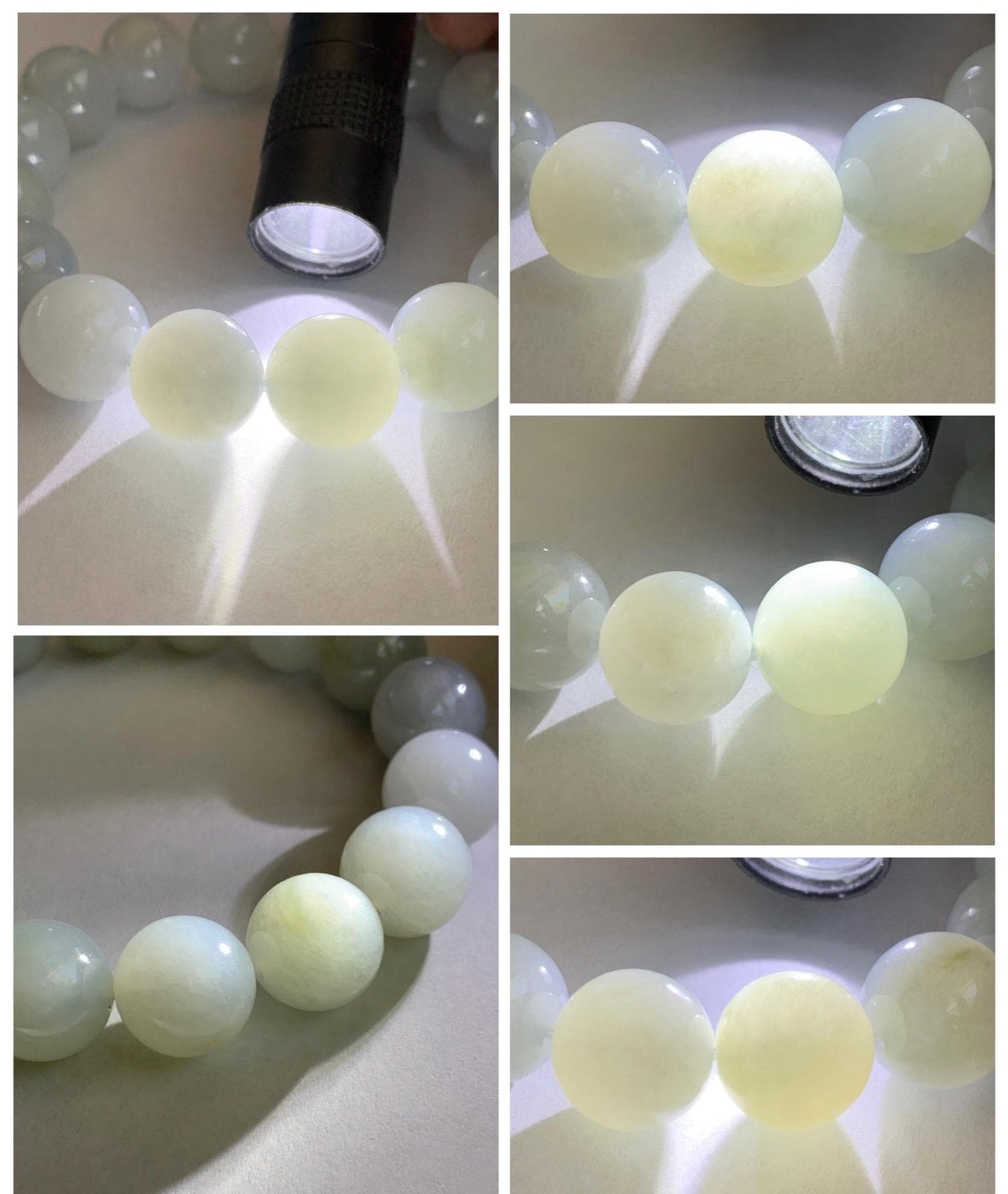 Natural Grade A Icy Translucent White Pastel Green Jade Jadeite Large Beads Beaded Bracelet 12.7mm 7.5” 58g 天然冰胶淡底色翡翠大卡圆珠手串 MDS990C