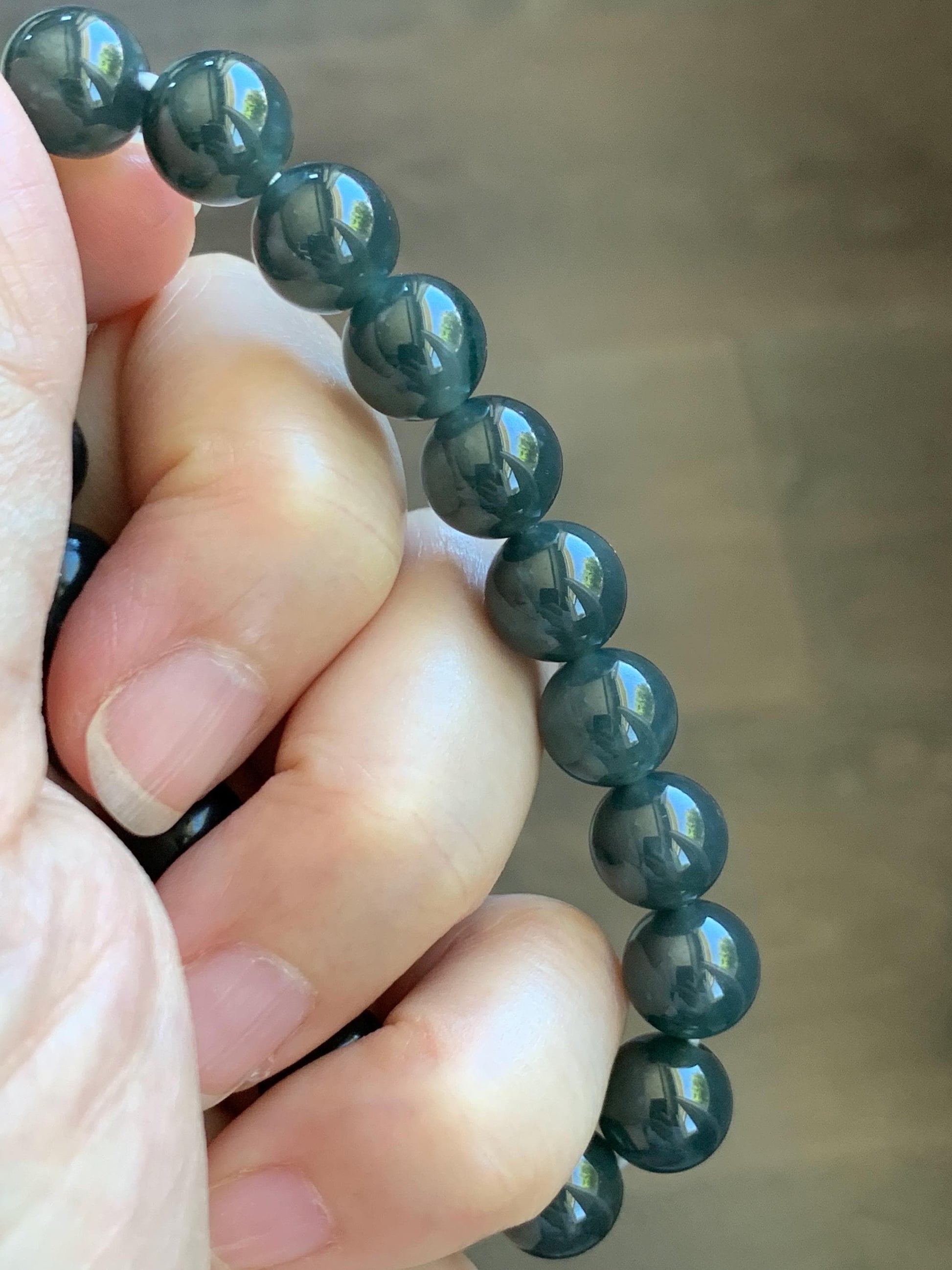 Natural Grade A Guatemalan Icy Translucent Dark Gray Wuji Jade Jadeite Beads Beaded Bracelet 9.7mm 7.25” 32g 天然冰胶危乌鸡翡翠手串 WWJ110