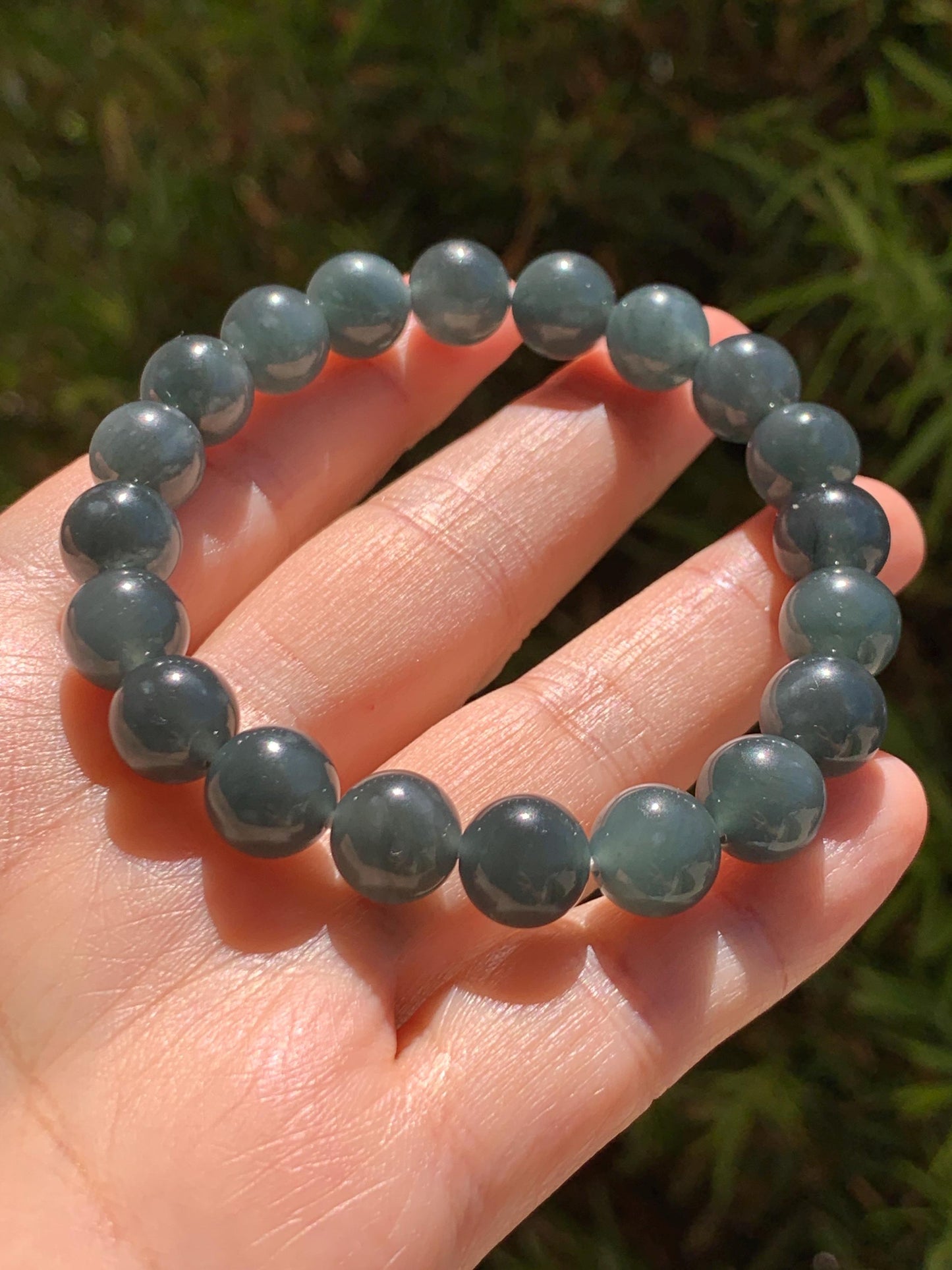 Natural Grade A Guatemalan Icy Translucent Dark Gray Wuji Jade Jadeite Beads Beaded Bracelet 9.7mm 7.25” 32g 天然冰胶危乌鸡翡翠手串 WWJ110
