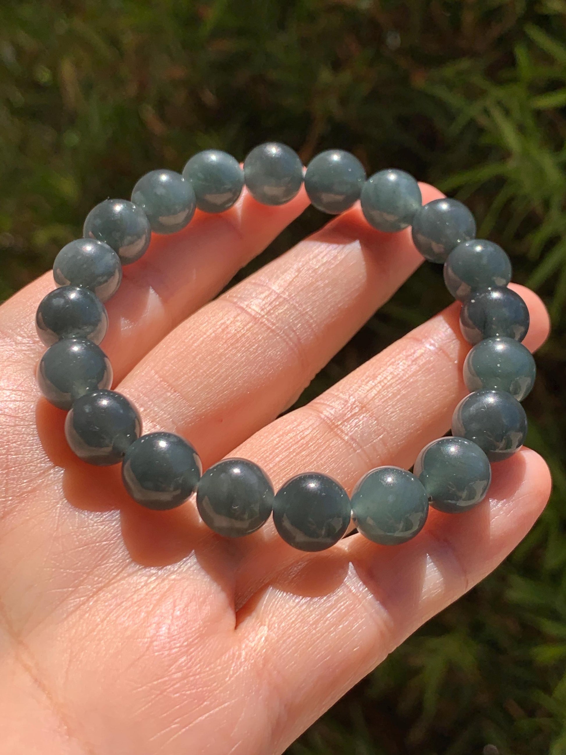 Natural Grade A Guatemalan Icy Translucent Dark Gray Wuji Jade Jadeite Beads Beaded Bracelet 9.7mm 7.25” 32g 天然冰胶危乌鸡翡翠手串 WWJ110