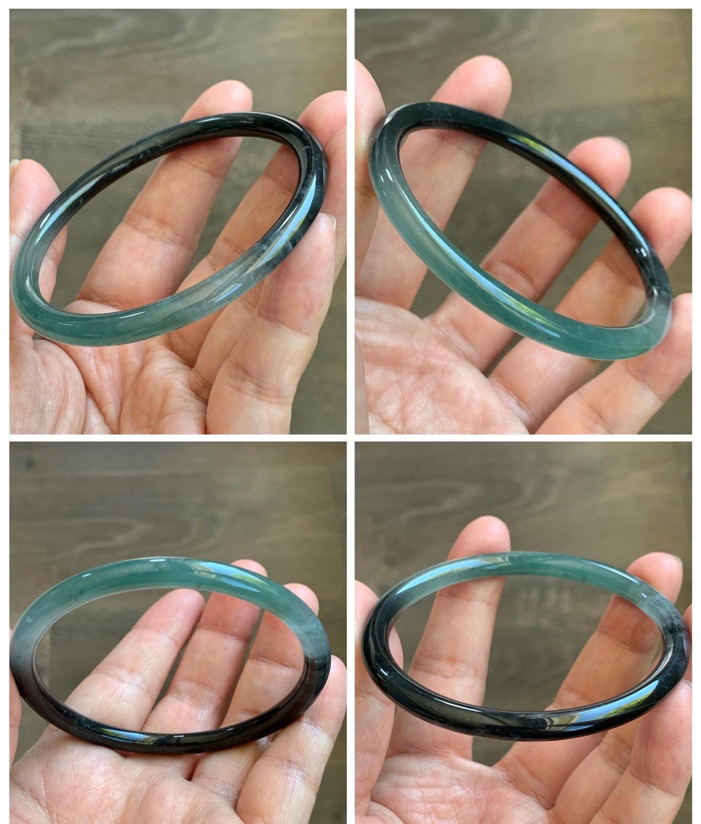Certified Natural Grade A Guatemalan Icy Translucent Dusty Teal Green Wuji Jade Jadeite Slim Bangle 58.6mm 7.25” 17.7g 天然冰胶危蓝绿乌鸡翡翠细圆条手镯 1179