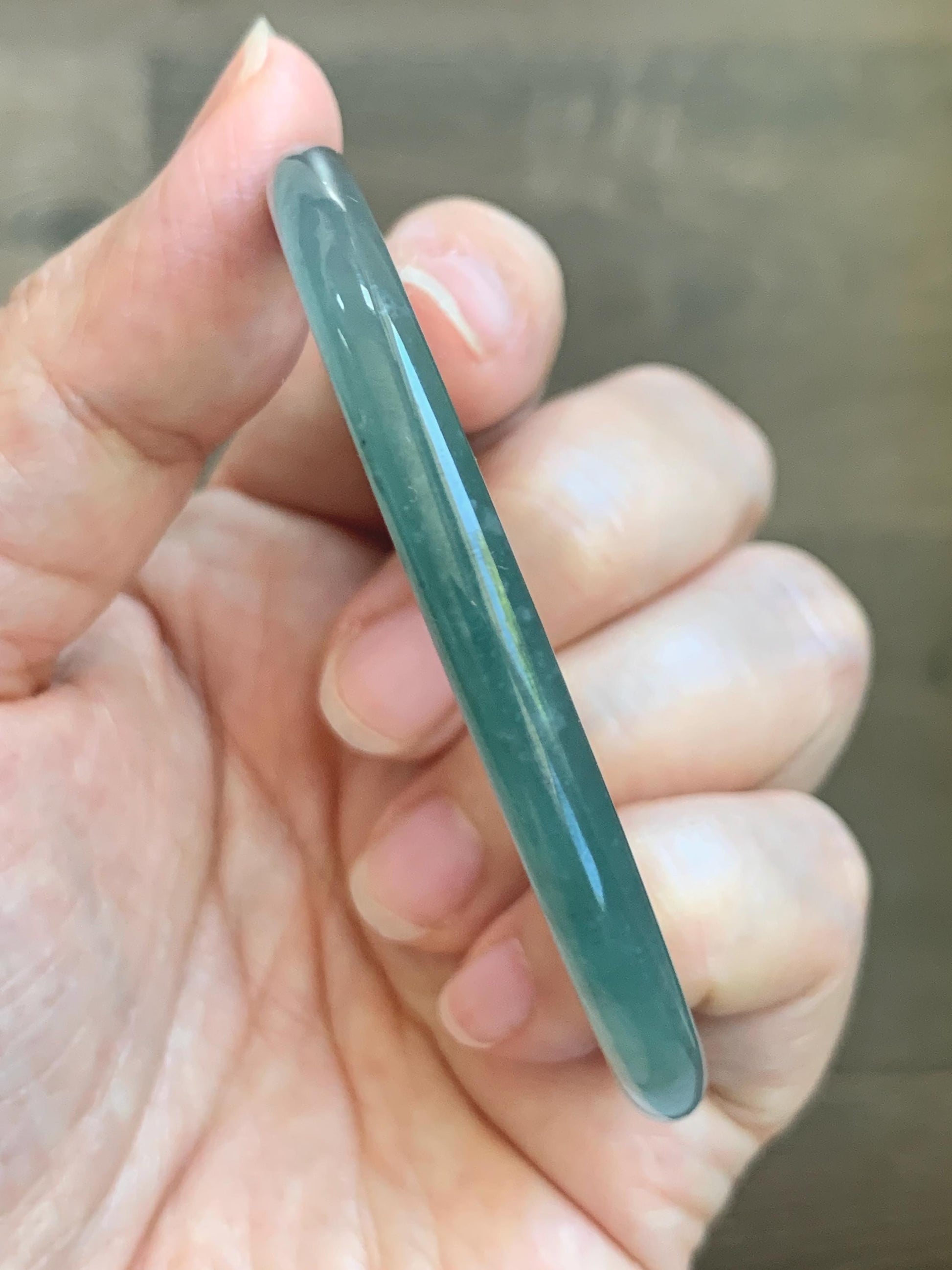 Certified Natural Grade A Guatemalan Icy Translucent Dusty Teal Green Wuji Jade Jadeite Slim Bangle 58.6mm 7.25” 17.7g 天然冰胶危蓝绿乌鸡翡翠细圆条手镯 1179