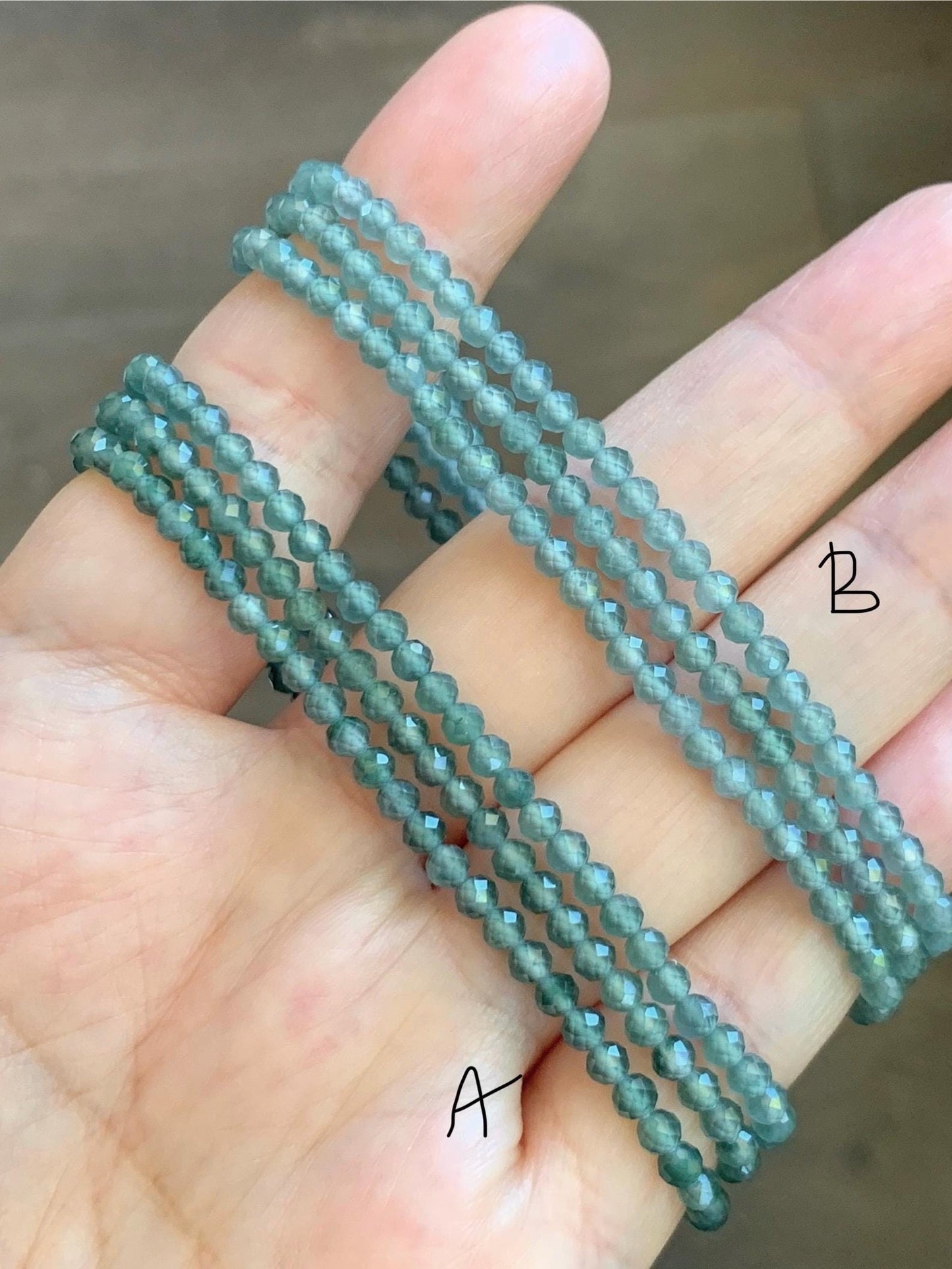 Petite Natural Guatemalan Grade A Icy Highly Translucent Teal Blue Faceted Jade Jadeite Beads Beaded Necklace 3mm 20" 天然冰危蓝翡翠切割小圆珠项链 WPQ560