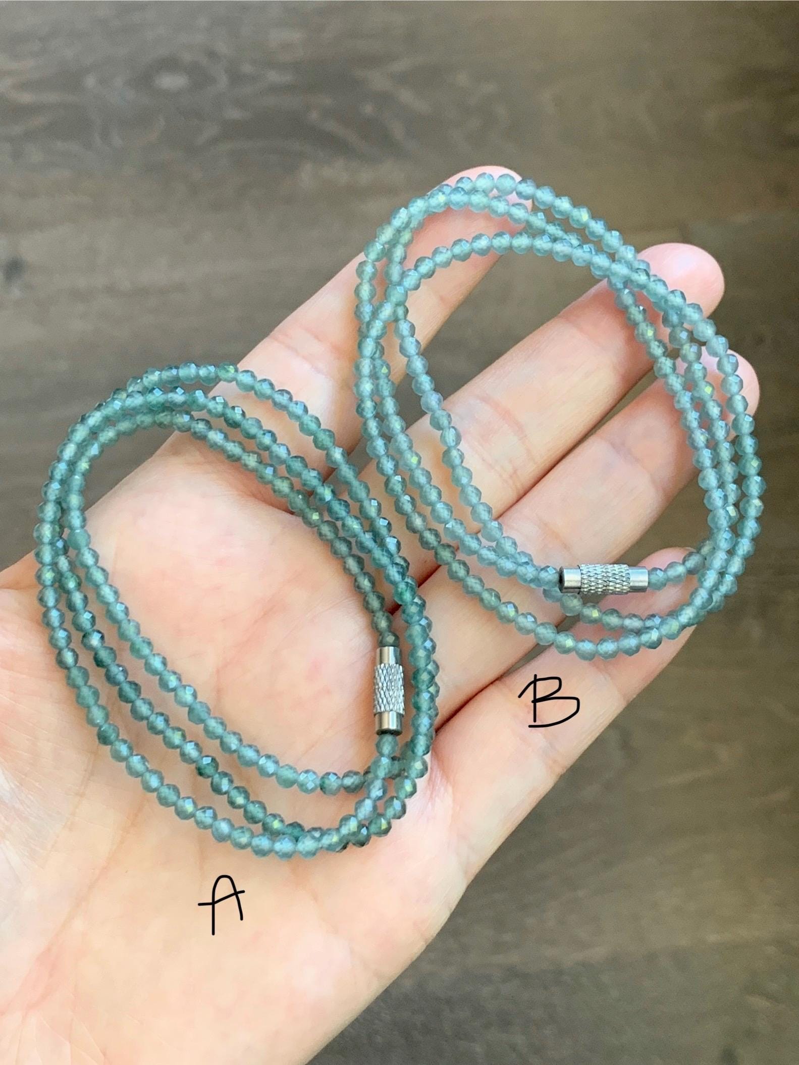 Petite Natural Guatemalan Grade A Icy Highly Translucent Teal Blue Faceted Jade Jadeite Beads Beaded Necklace 3mm 20" 天然冰危蓝翡翠切割小圆珠项链 WPQ560