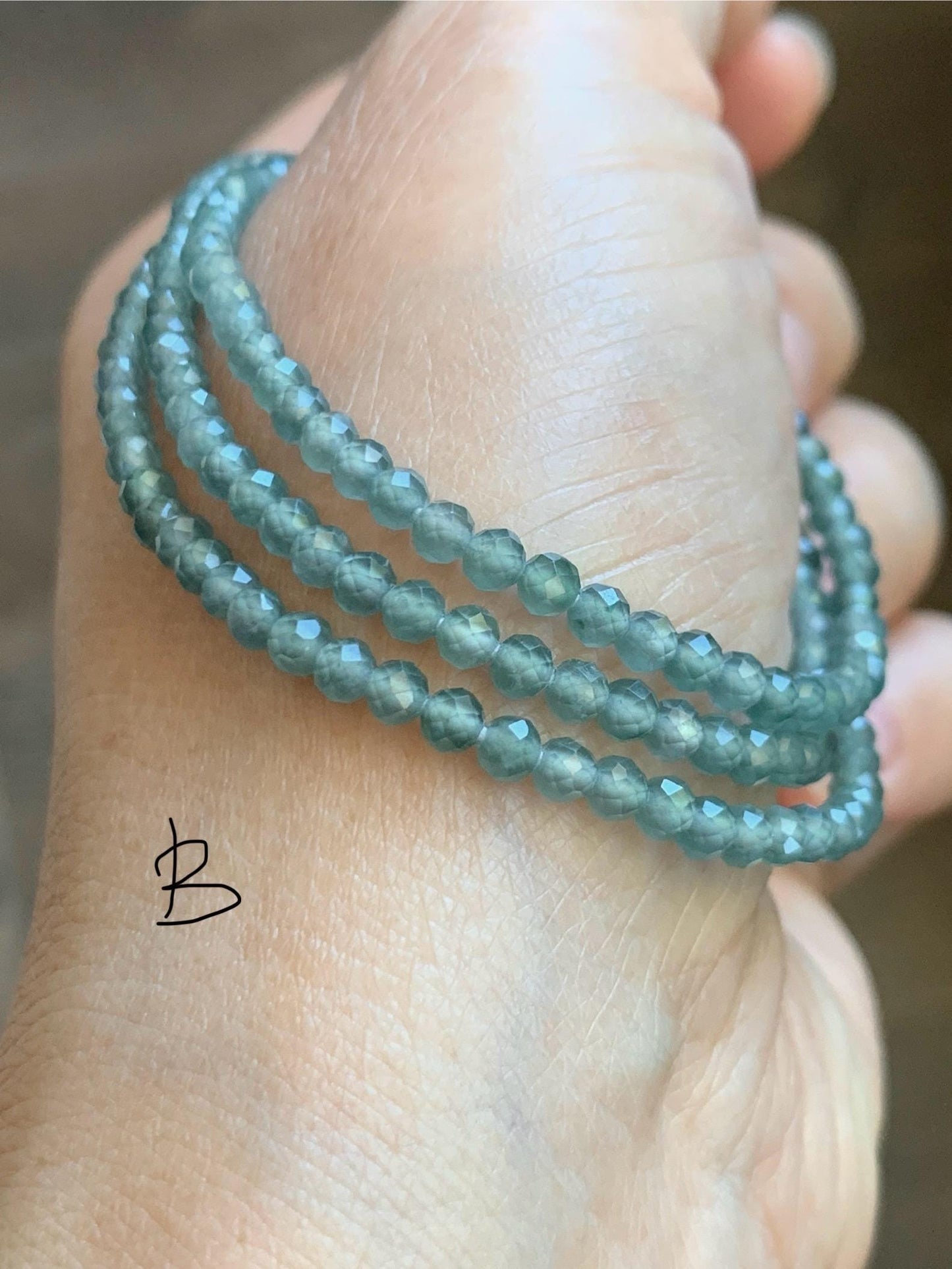 Petite Natural Guatemalan Grade A Icy Highly Translucent Teal Blue Faceted Jade Jadeite Beads Beaded Necklace 3mm 20" 天然冰危蓝翡翠切割小圆珠项链 WPQ560