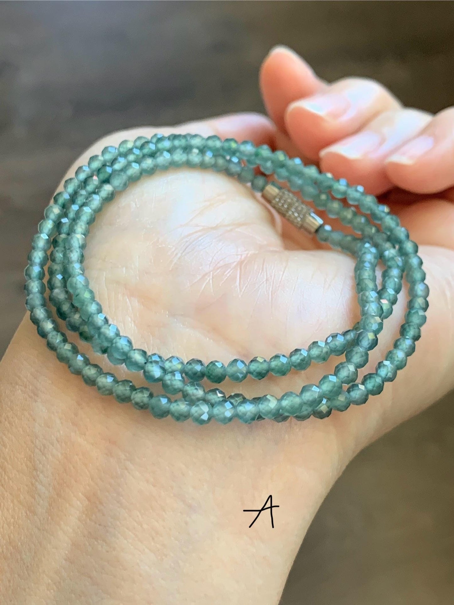 Petite Natural Guatemalan Grade A Icy Highly Translucent Teal Blue Faceted Jade Jadeite Beads Beaded Necklace 3mm 20" 天然冰危蓝翡翠切割小圆珠项链 WPQ560