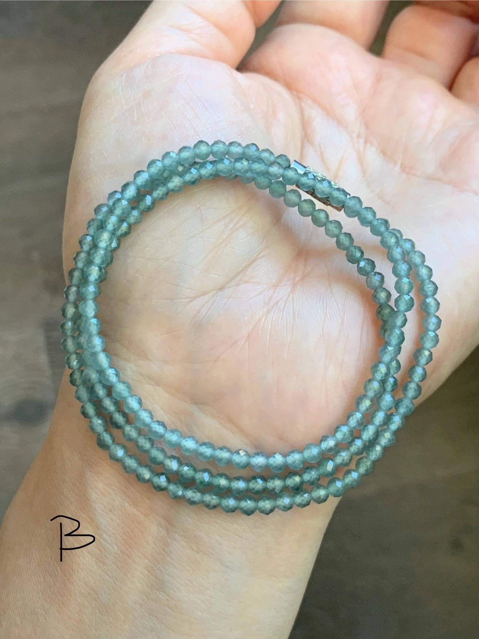 Petite Natural Guatemalan Grade A Icy Highly Translucent Teal Blue Faceted Jade Jadeite Beads Beaded Necklace 3mm 20" 天然冰危蓝翡翠切割小圆珠项链 WPQ560