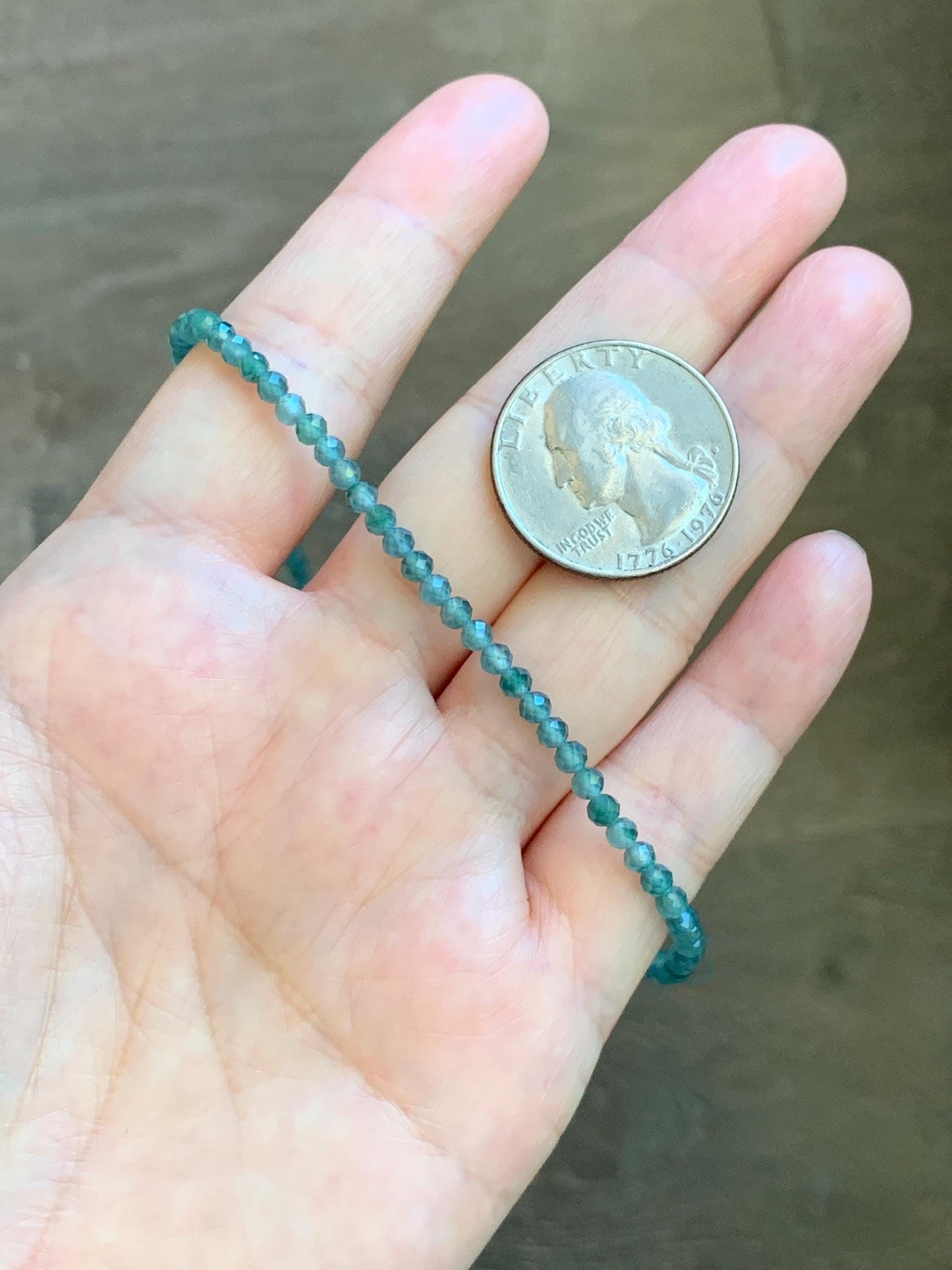 Petite Natural Guatemalan Grade A Icy Highly Translucent Teal Blue Faceted Jade Jadeite Beads Beaded Necklace 3mm 20" 天然冰危蓝翡翠切割小圆珠项链 WPQ560