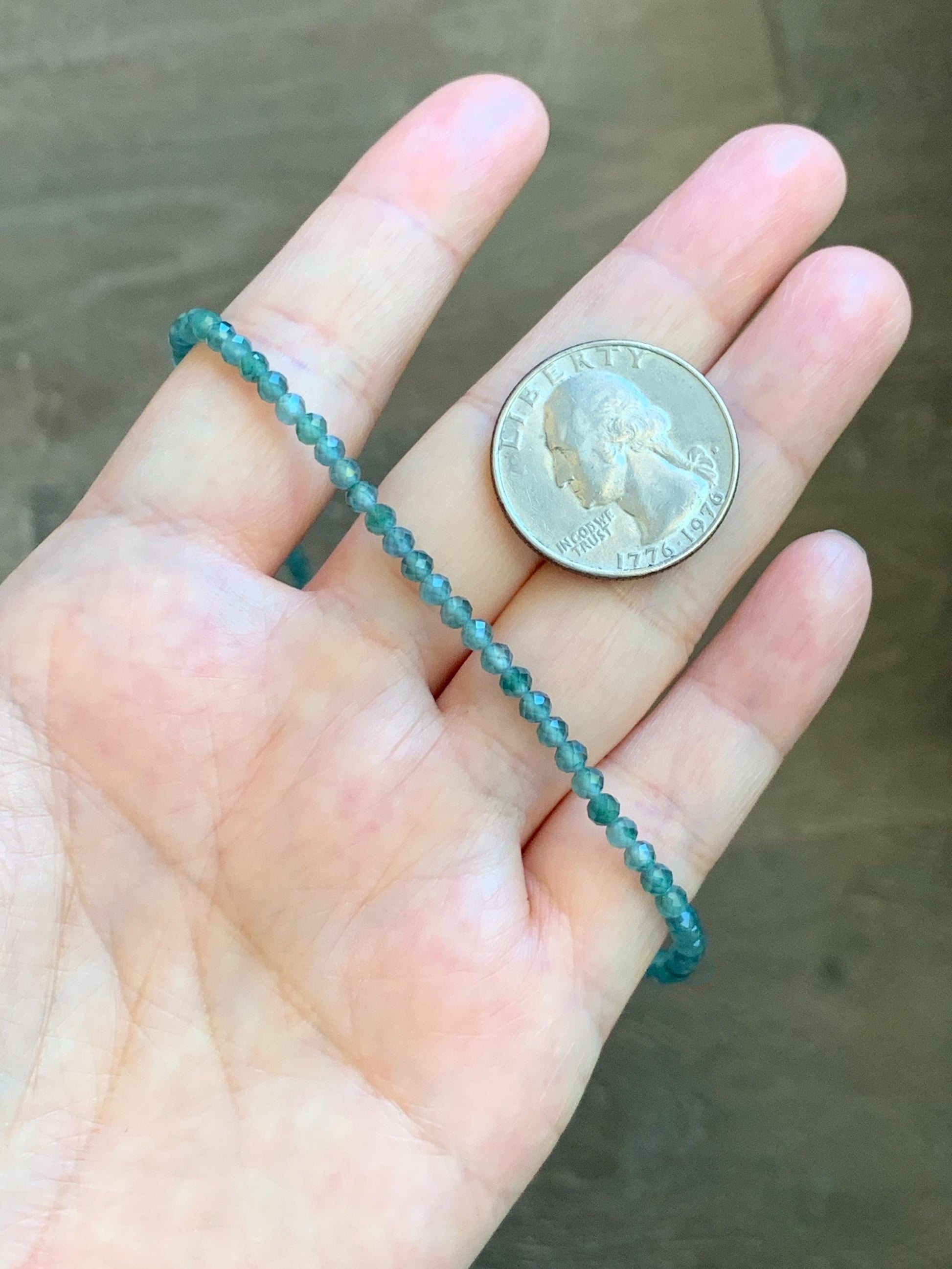 Petite Natural Guatemalan Grade A Icy Highly Translucent Teal Blue Faceted Jade Jadeite Beads Beaded Necklace 3mm 20" 天然冰危蓝翡翠切割小圆珠项链 WPQ560