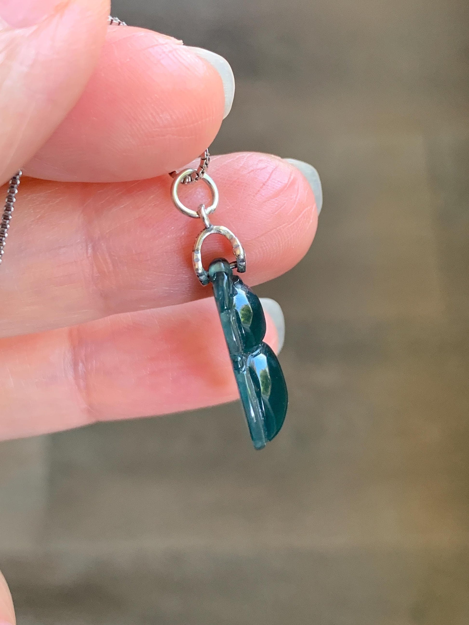 Natural Grade A Guatemalan Icy Translucent Dark Teal Green Jade Jadeite Gourd Hulu Pendant Sterling Silver 2g 天然冰危深蓝绿翡翠葫芦吊坠 WHL132B