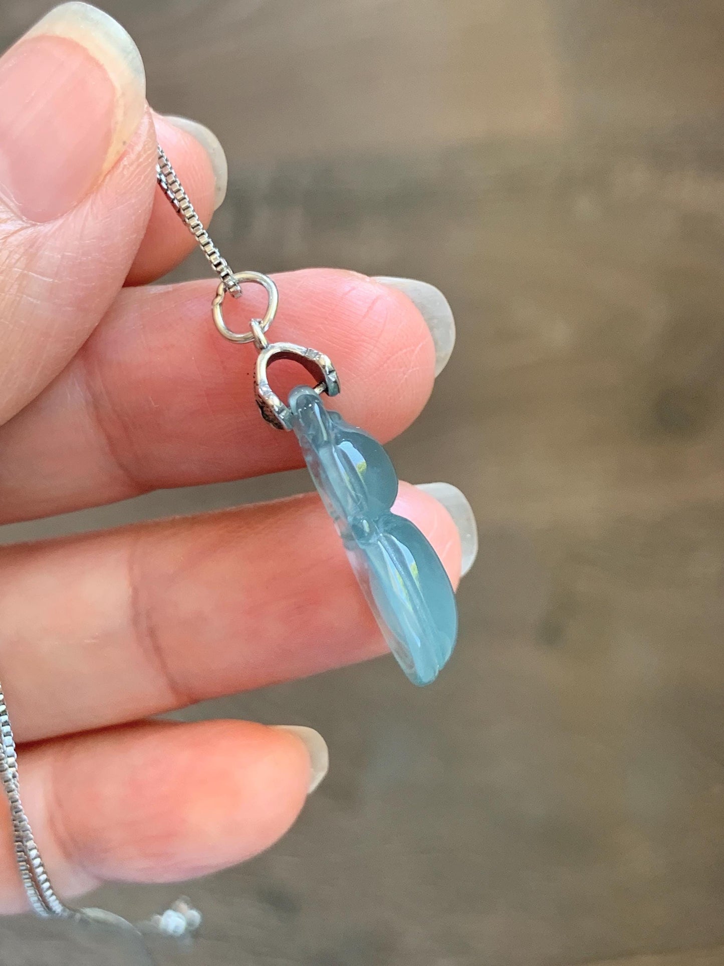 Natural Grade A Guatemalan Icy Translucent Teal Green Jade Jadeite Gourd Hulu Pendant Sterling Silver 2g 天然冰危蓝绿翡翠葫芦吊坠 WHL132A