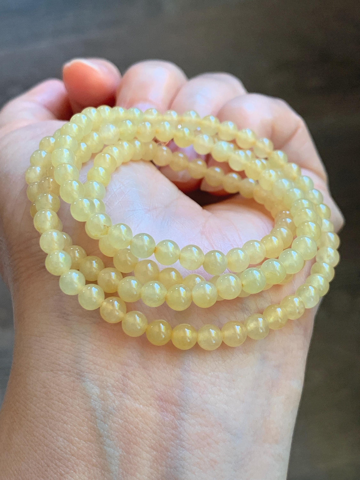 Natural Grade A Icy Translucent Light Yellow Jade Jadeite Petite Beads Beaded Necklace 4.4mm 25” 24g 天然冰黄翡翠小圆珠项链 MXH660B