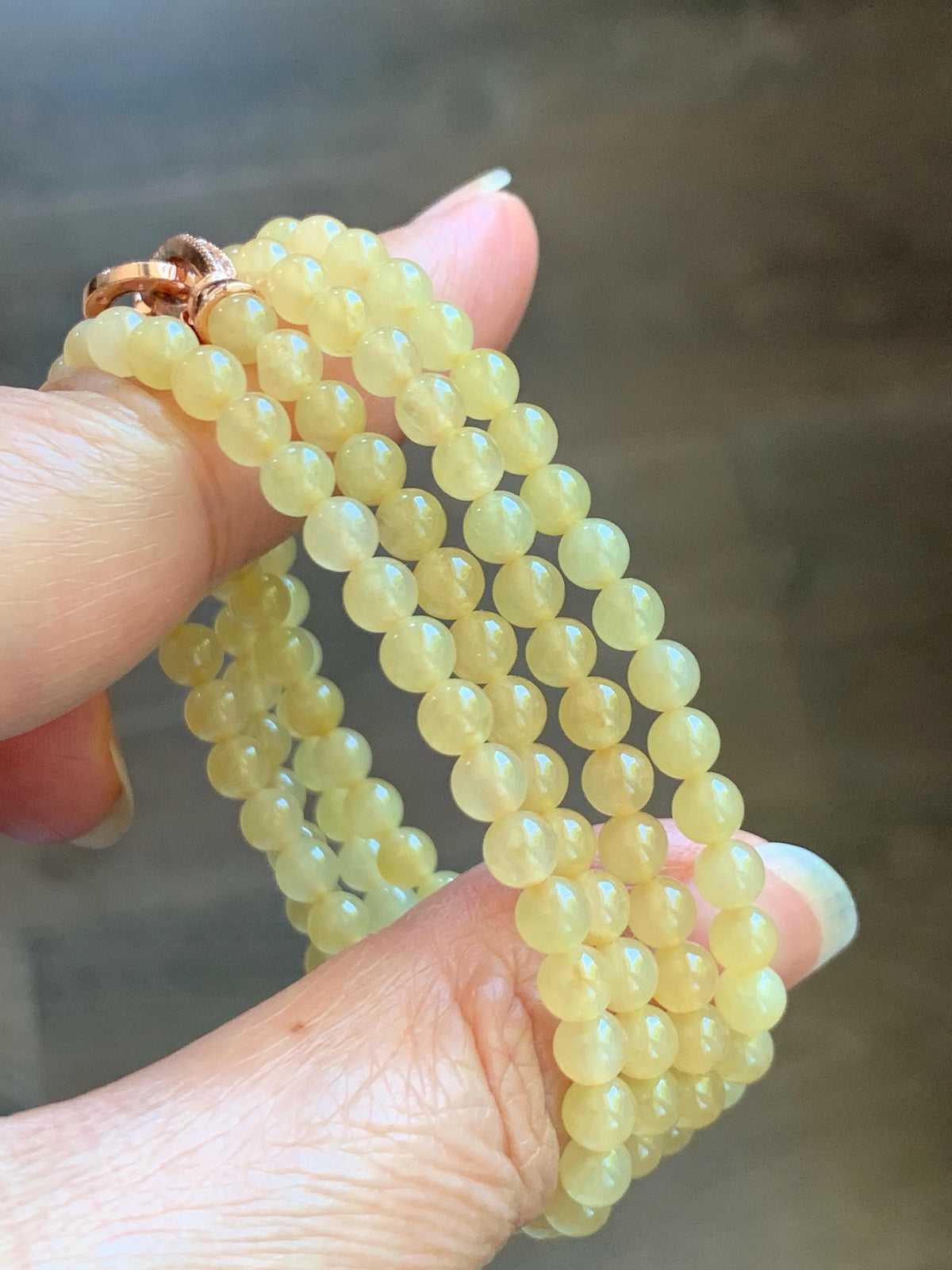 Natural Grade A Icy Translucent Light Yellow Jade Jadeite Petite Beads Beaded Necklace 4.4mm 25” 24g 天然冰黄翡翠小圆珠项链 MXH660B