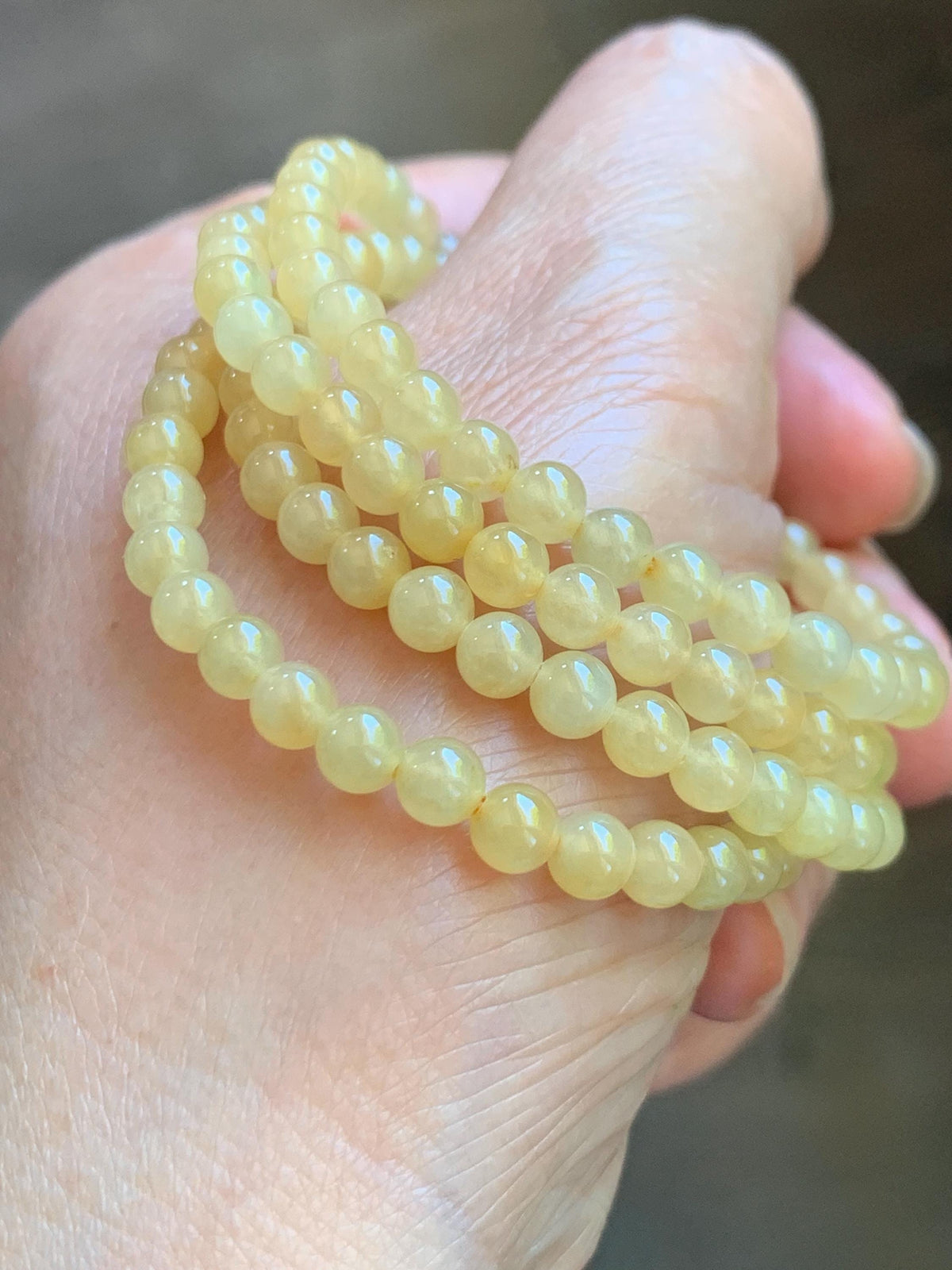 Natural Grade A Icy Translucent Light Yellow Jade Jadeite Petite Beads Beaded Necklace 4.4mm 25” 24g 天然冰黄翡翠小圆珠项链 MXH660B