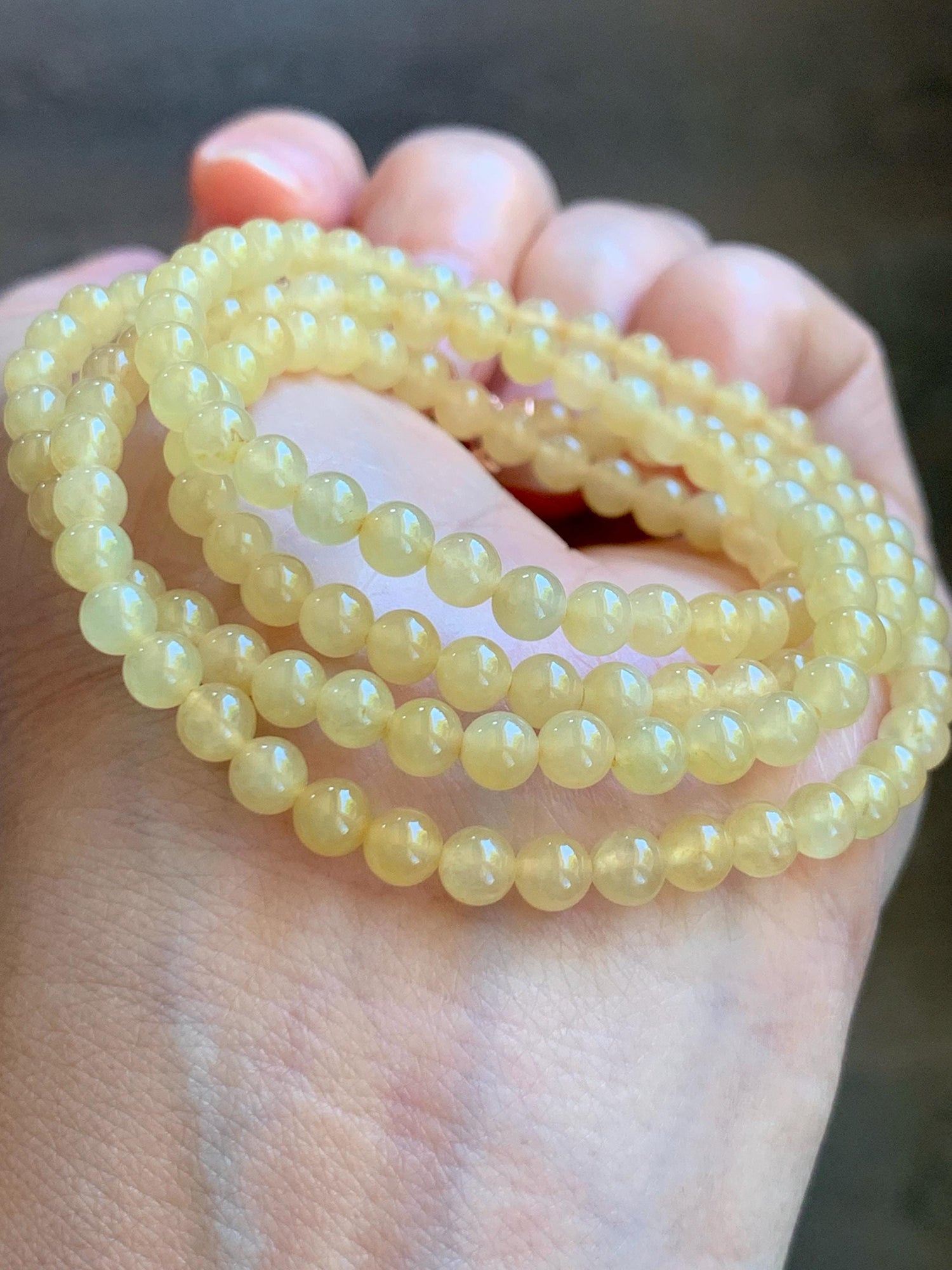 Natural Grade A Icy Translucent Light Yellow Jade Jadeite Petite Beads Beaded Necklace 4.4mm 25” 24g 天然冰黄翡翠小圆珠项链 MXH660B