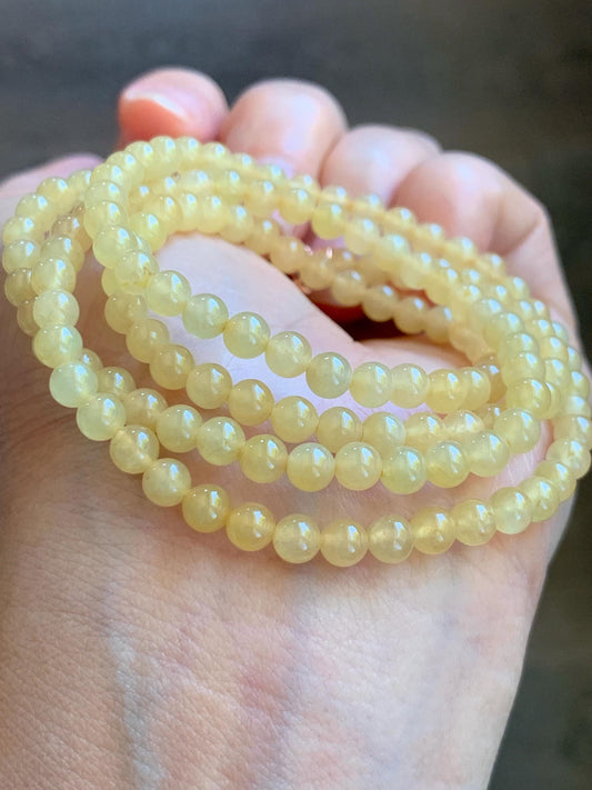 Natural Grade A Icy Translucent Light Yellow Jade Jadeite Petite Beads Beaded Necklace 4.4mm 25” 24g 天然冰黄翡翠小圆珠项链 MXH660B