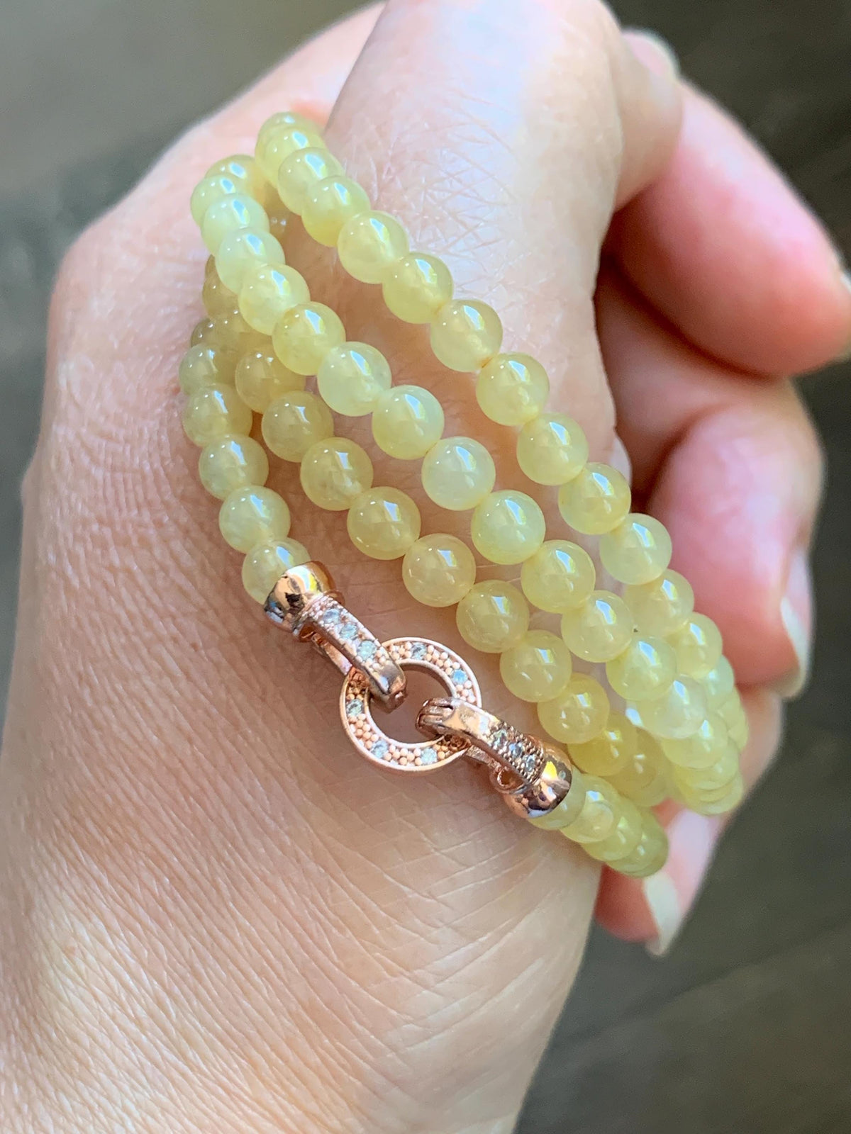 Natural Grade A Icy Translucent Light Yellow Jade Jadeite Petite Beads Beaded Necklace 4.4mm 25” 24g 天然冰黄翡翠小圆珠项链 MXH660B