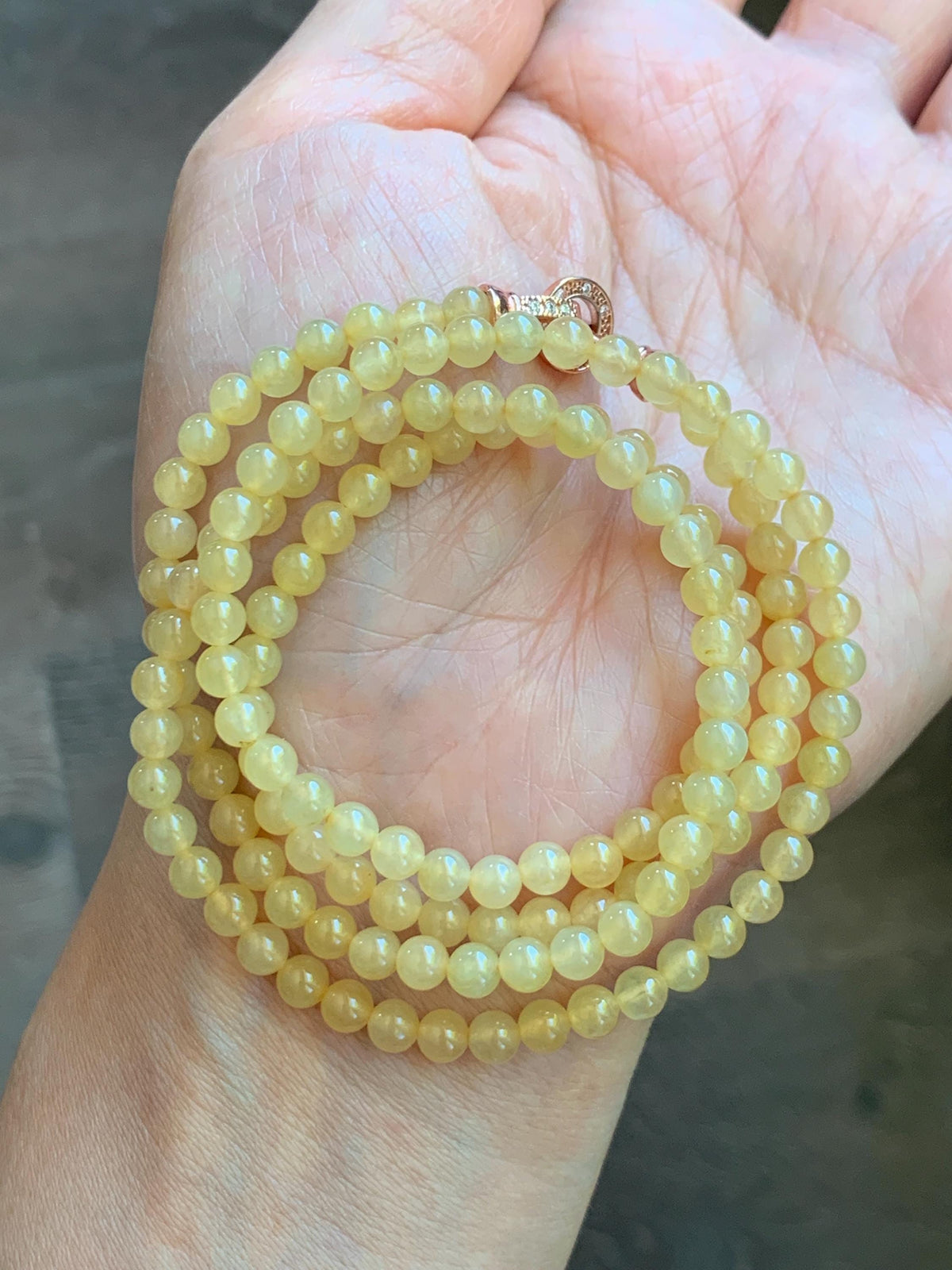 Natural Grade A Icy Translucent Light Yellow Jade Jadeite Petite Beads Beaded Necklace 4.4mm 25” 24g 天然冰黄翡翠小圆珠项链 MXH660B
