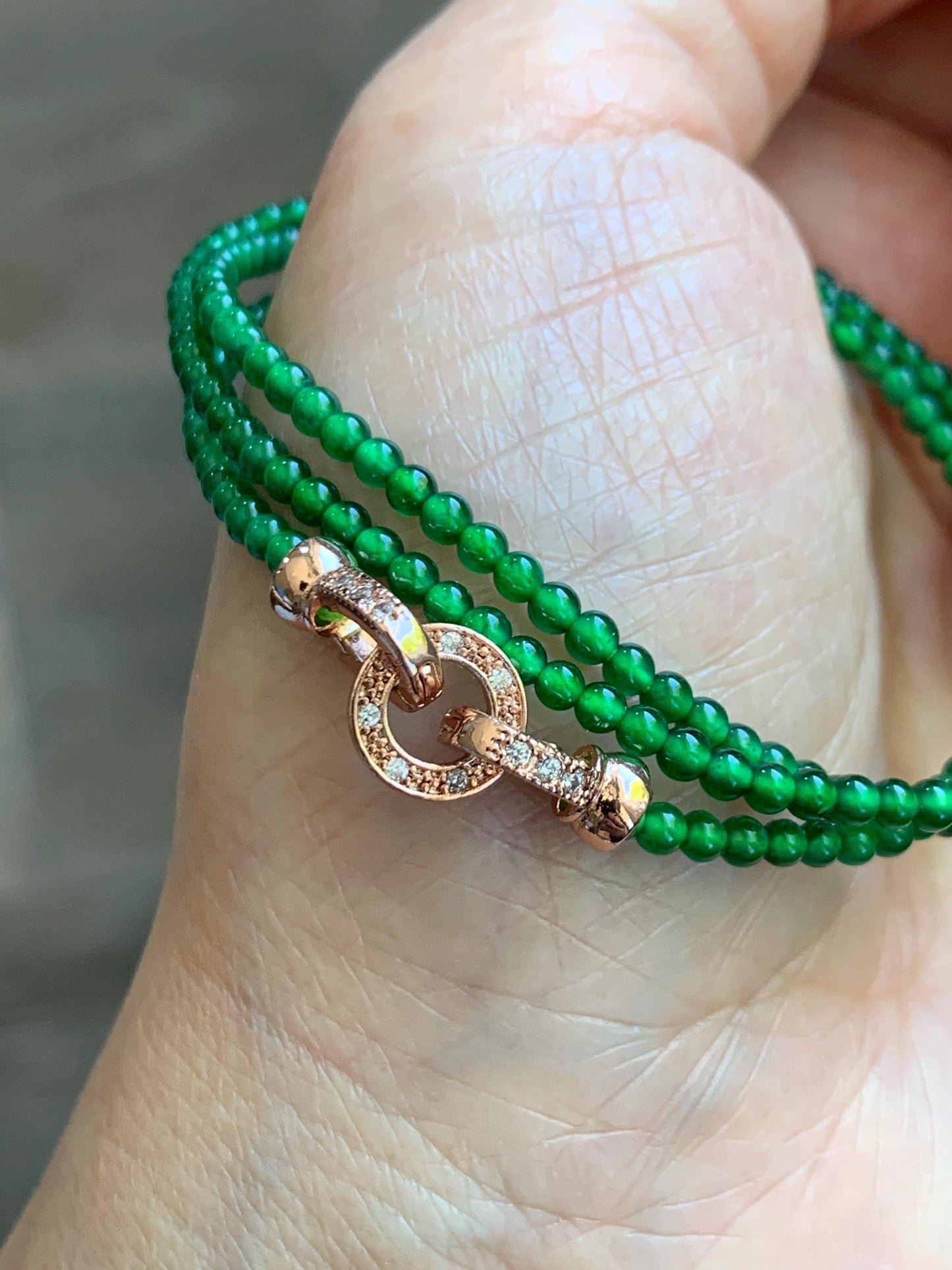 Natural Grade A Guatemalan Icy Vibrant Green Jade Jadeite Petite Beads Beaded Necklace Sterling Silver 2.3-2.6mm 19.75” 天然冰危绿翡翠小圆珠项链 WVL660B