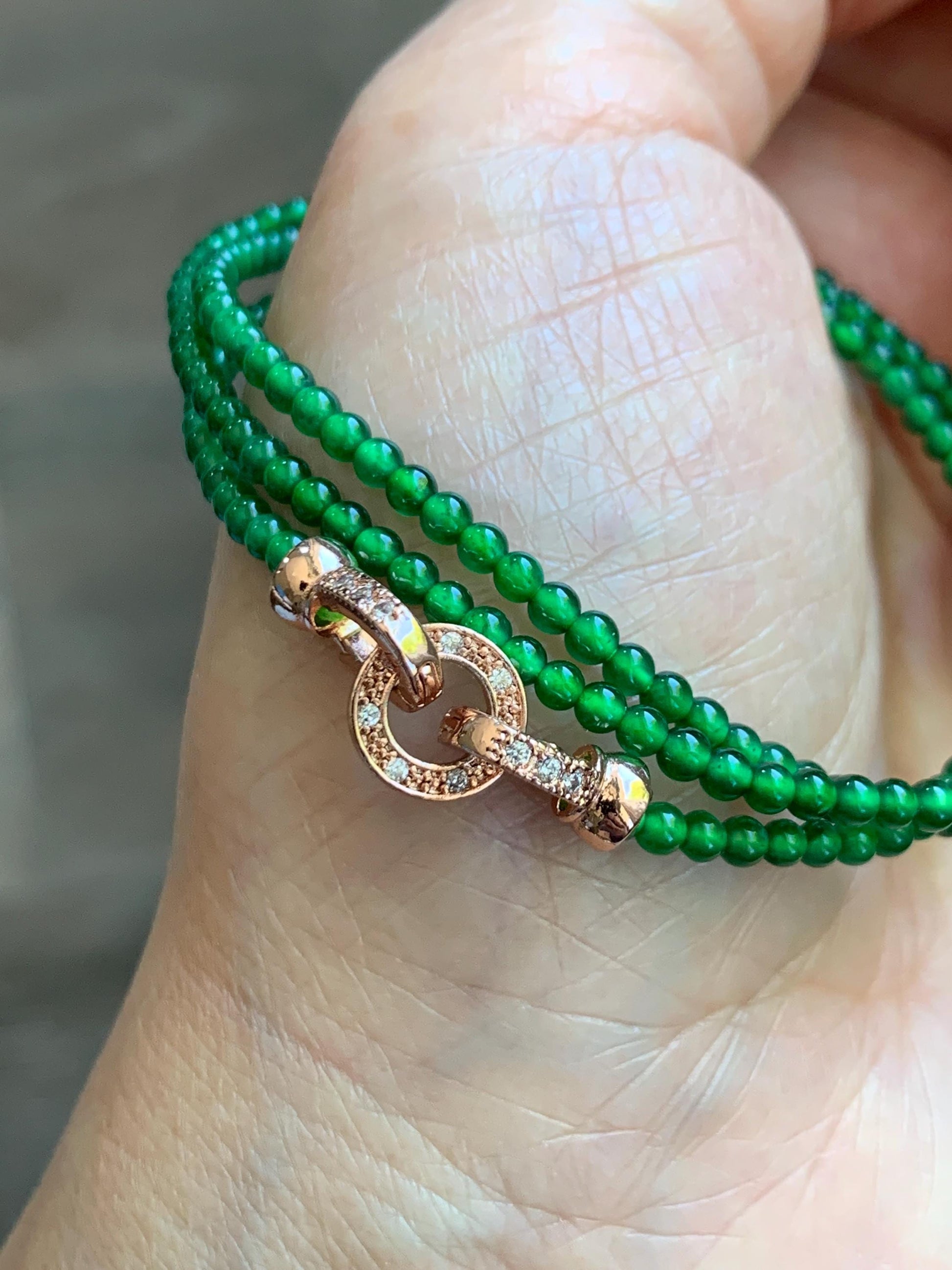 Natural Grade A Guatemalan Icy Vibrant Green Jade Jadeite Petite Beads Beaded Necklace Sterling Silver 2.3-2.6mm 19.75” 天然冰危绿翡翠小圆珠项链 WVL660B