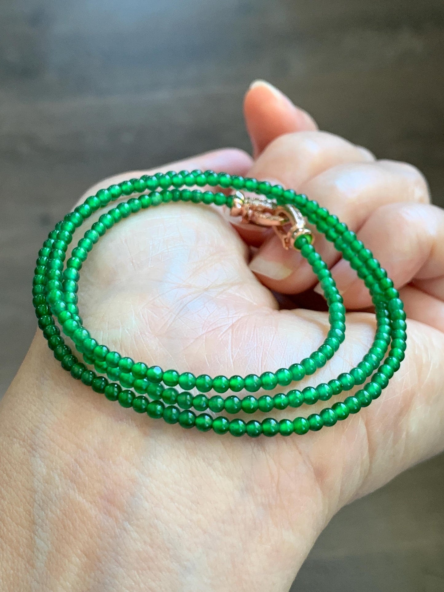 Natural Grade A Guatemalan Icy Vibrant Green Jade Jadeite Petite Beads Beaded Necklace Sterling Silver 2.3-2.6mm 19.75” 天然冰危绿翡翠小圆珠项链 WVL660B