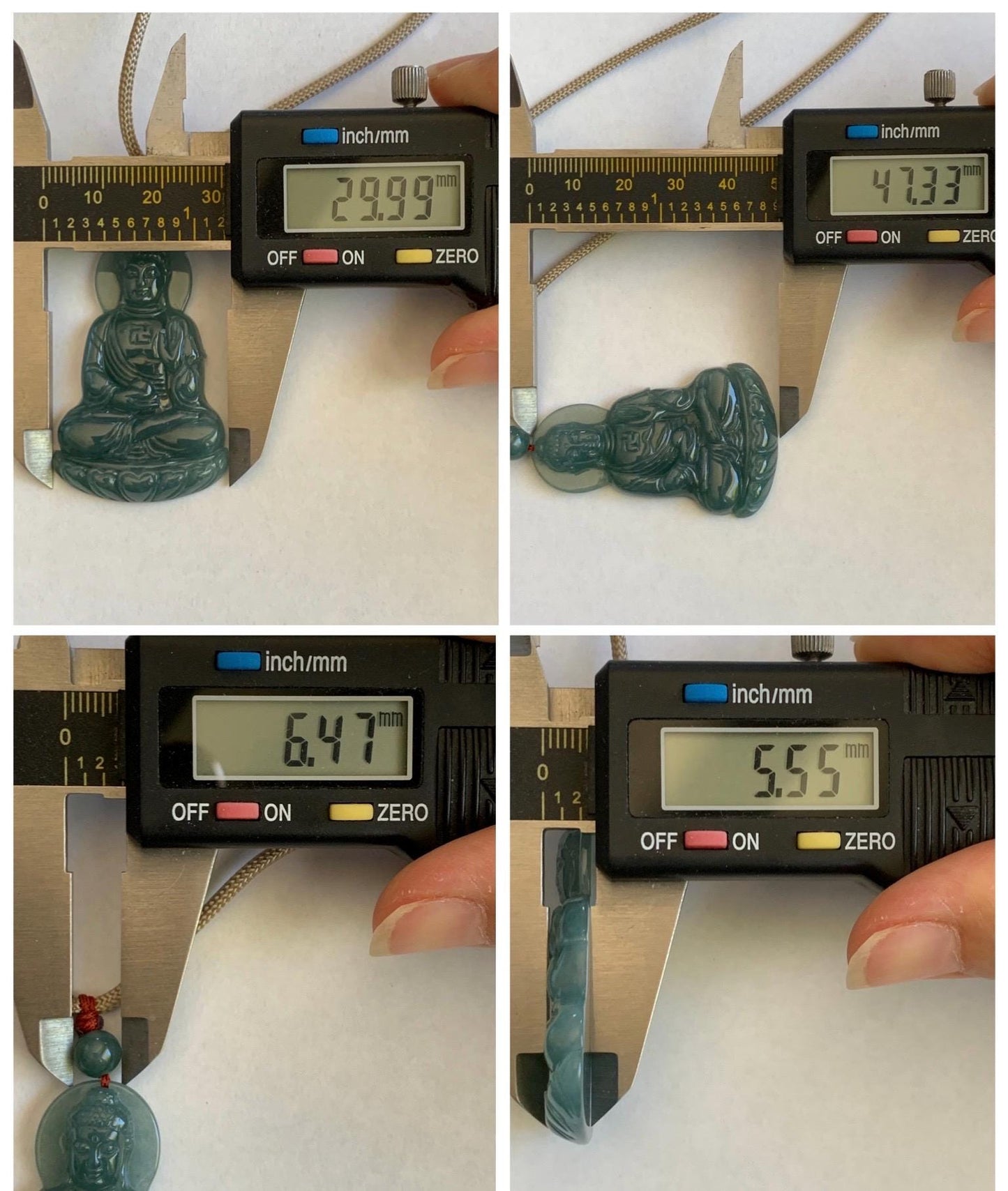 Natural Grade A Guatemalan Icy Dusty Teal Blue Jade Jadeite Shakyamuni Buddha Ru Lai Pendant Rope Necklace 24.5" 16g 天然冰危蓝翡翠釋迦牟尼如来佛吊坠 WRL77
