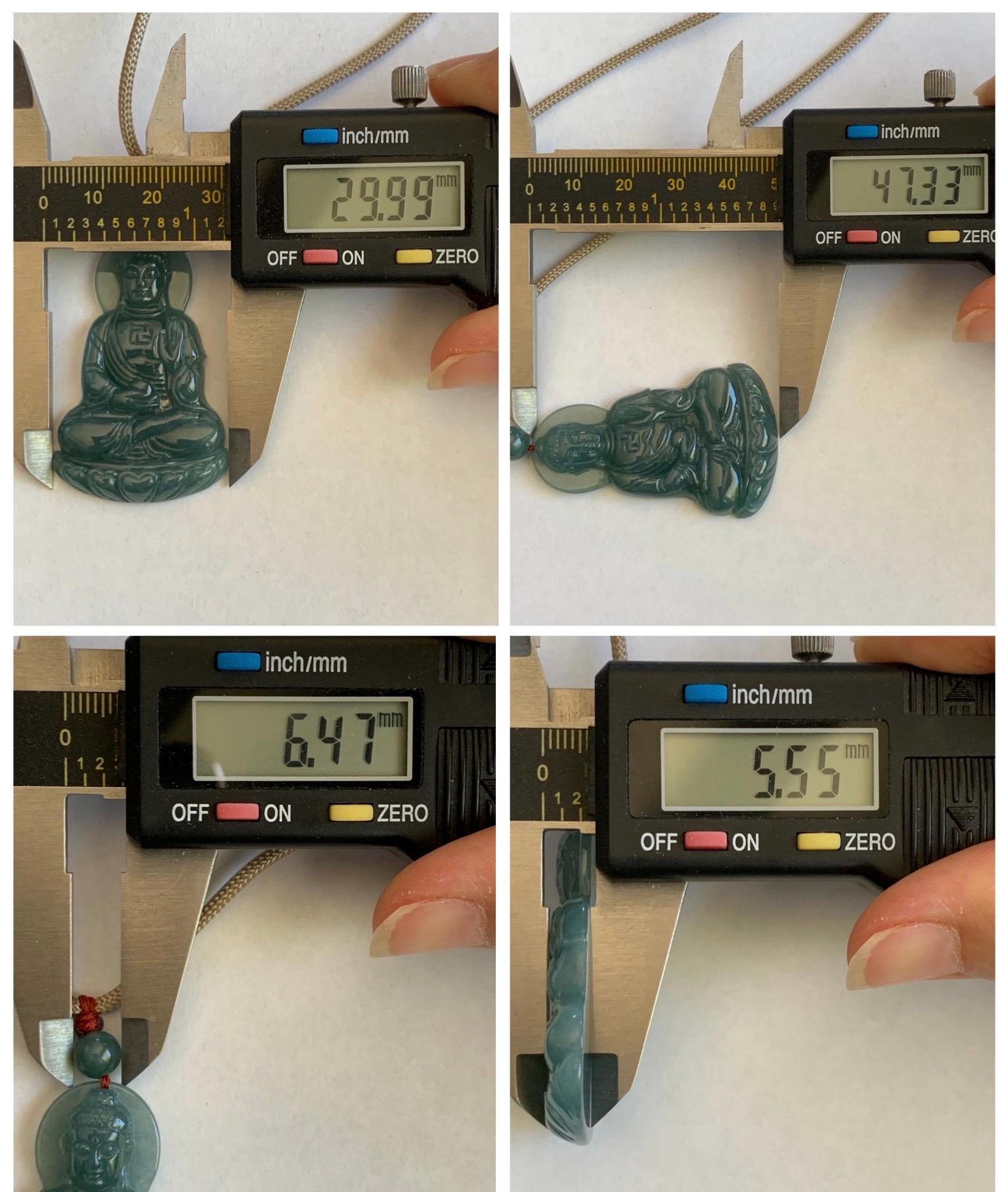 Natural Grade A Guatemalan Icy Dusty Teal Blue Jade Jadeite Shakyamuni Buddha Ru Lai Pendant Rope Necklace 24.5" 16g 天然冰危蓝翡翠釋迦牟尼如来佛吊坠 WRL77