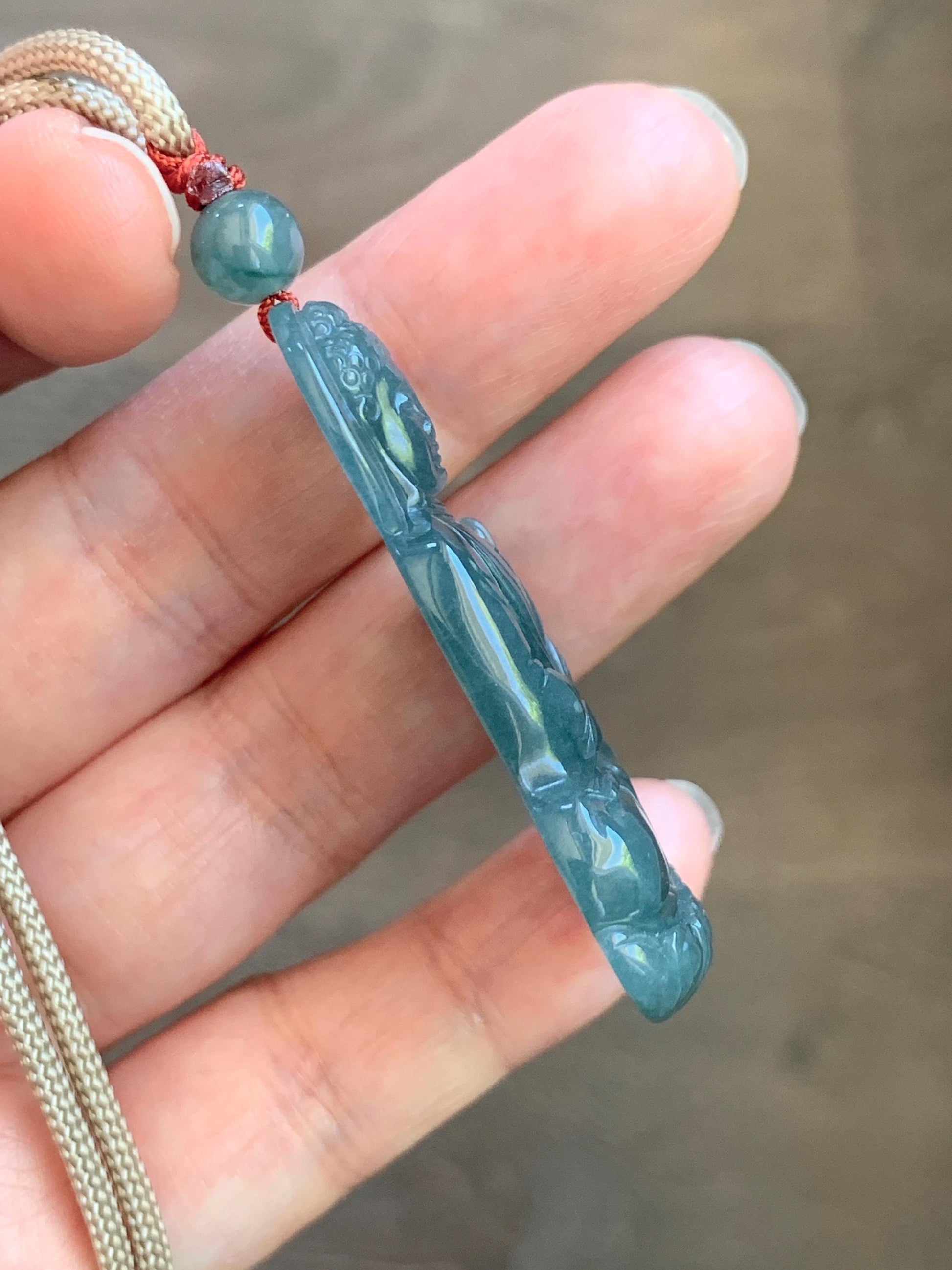 Natural Grade A Guatemalan Icy Dusty Teal Blue Jade Jadeite Shakyamuni Buddha Ru Lai Pendant Rope Necklace 24.5" 16g 天然冰危蓝翡翠釋迦牟尼如来佛吊坠 WRL77