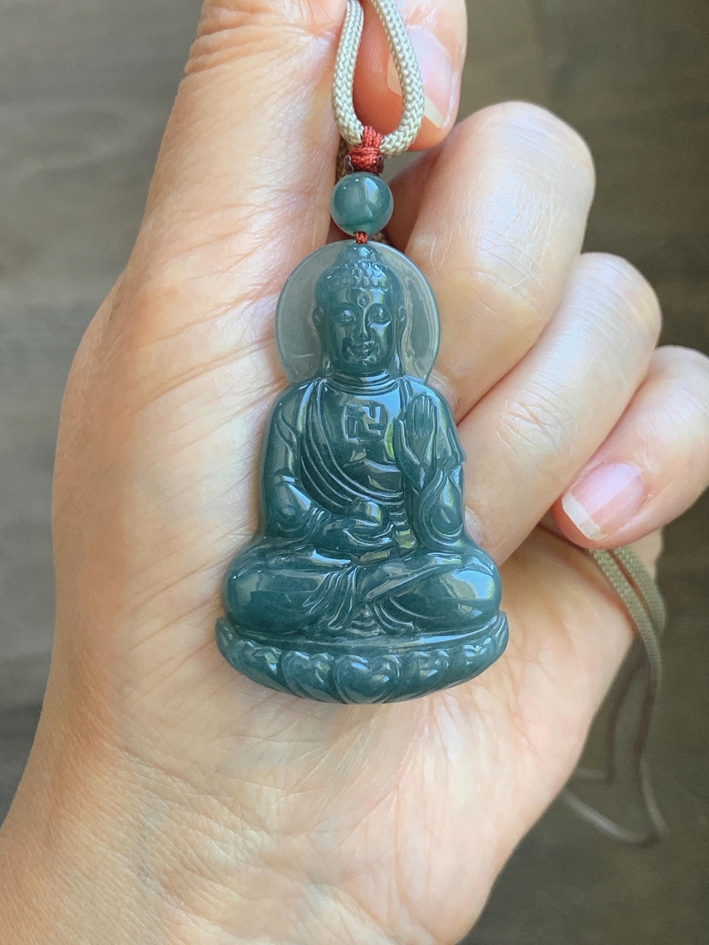 Natural Grade A Guatemalan Icy Dusty Teal Blue Jade Jadeite Shakyamuni Buddha Ru Lai Pendant Rope Necklace 24.5" 16g 天然冰危蓝翡翠釋迦牟尼如来佛吊坠 WRL77