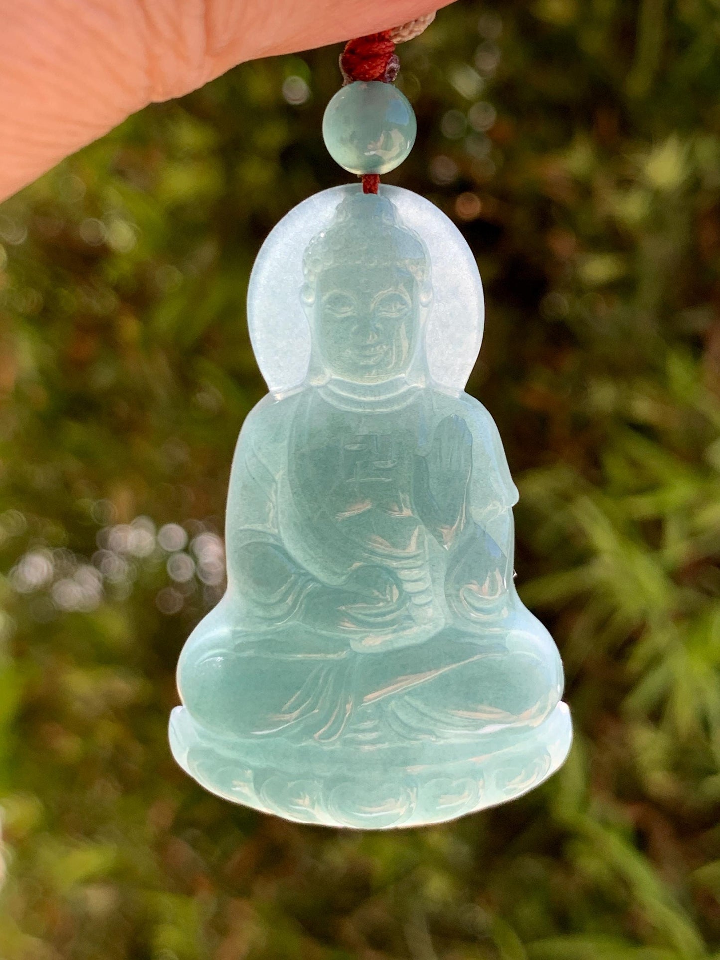 Natural Grade A Guatemalan Icy Dusty Teal Blue Jade Jadeite Shakyamuni Buddha Ru Lai Pendant Rope Necklace 24.5" 16g 天然冰危蓝翡翠釋迦牟尼如来佛吊坠 WRL77