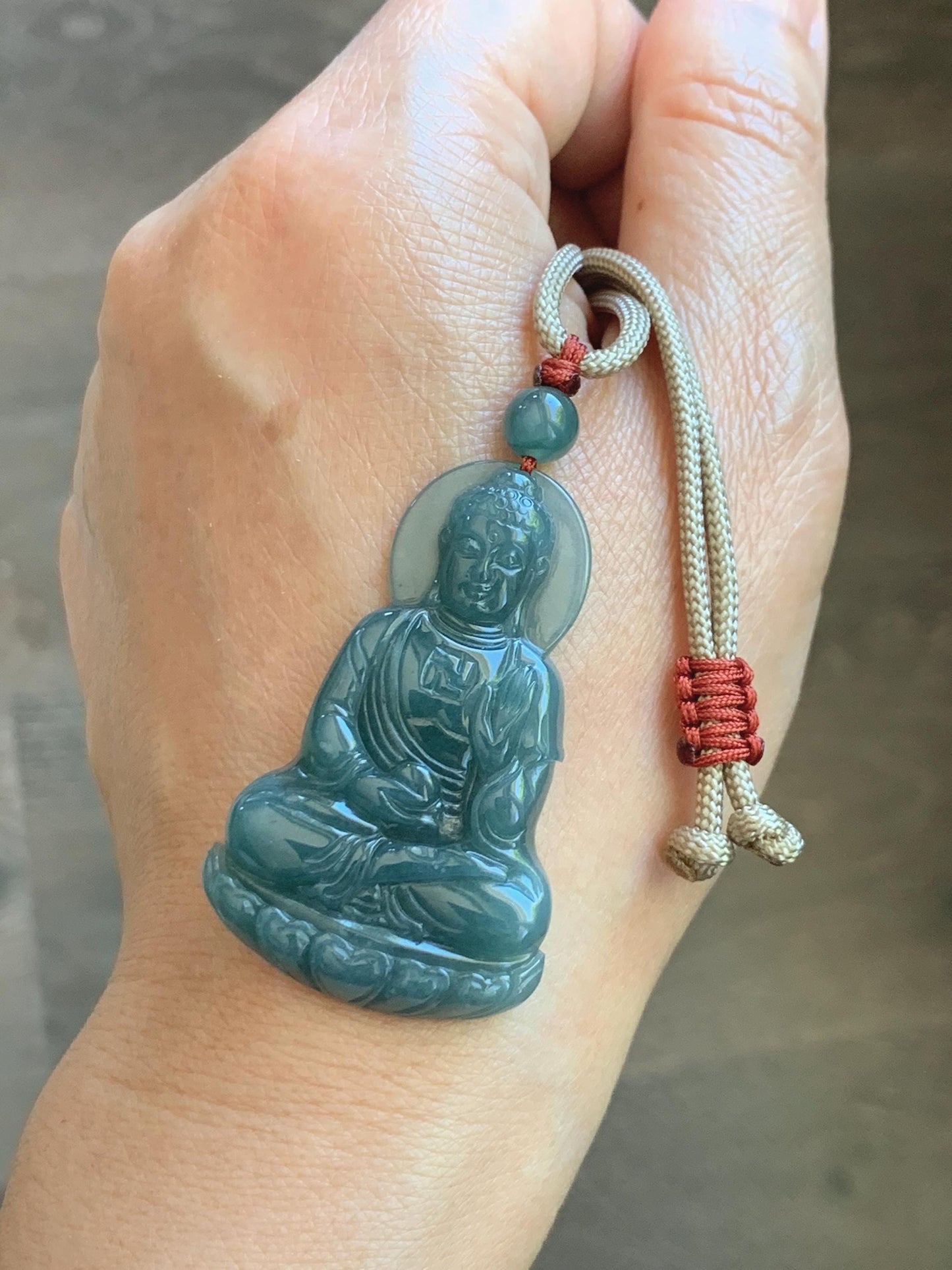 Natural Grade A Guatemalan Icy Dusty Teal Blue Jade Jadeite Shakyamuni Buddha Ru Lai Pendant Rope Necklace 24.5" 16g 天然冰危蓝翡翠釋迦牟尼如来佛吊坠 WRL77