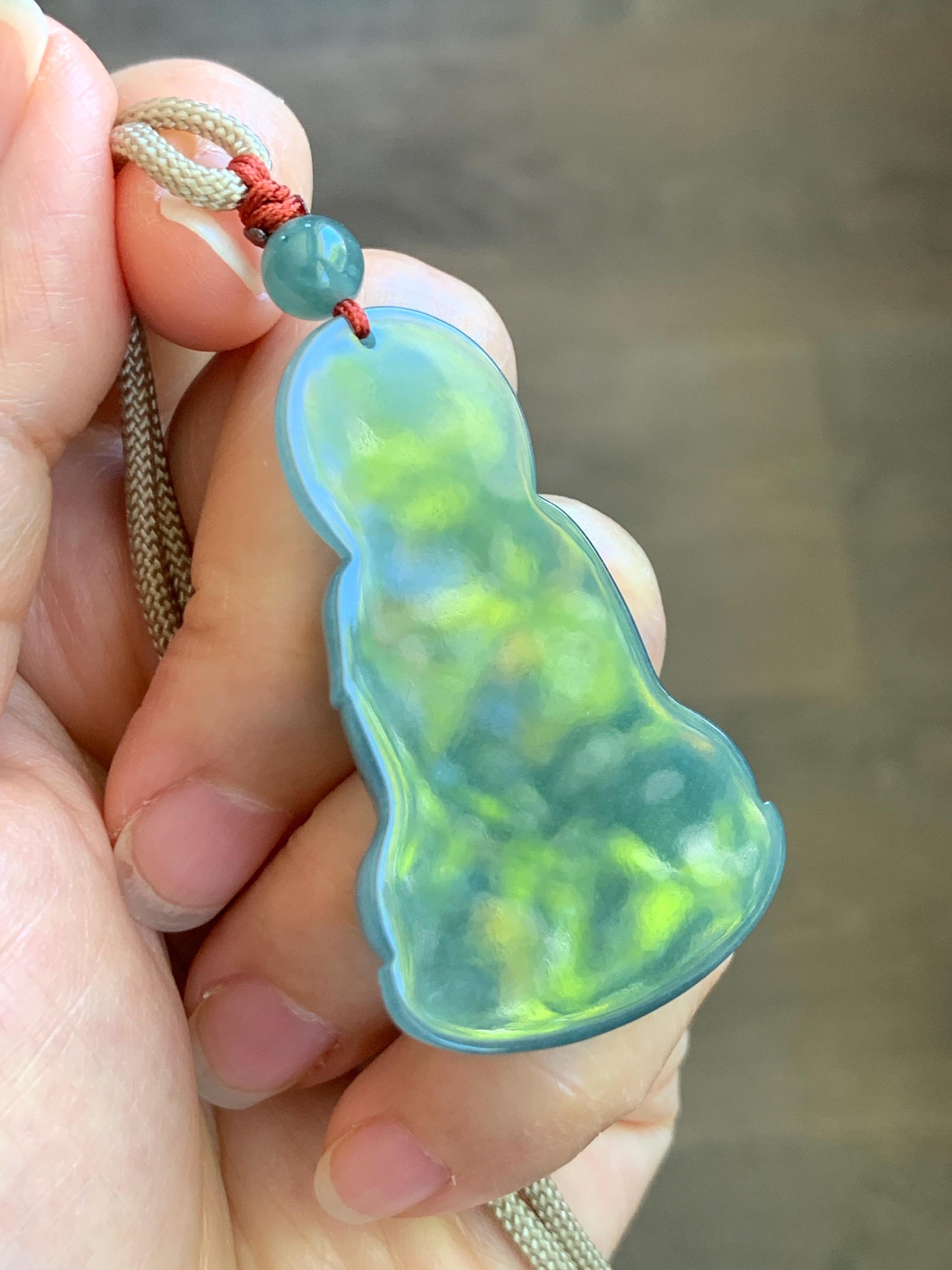 Natural Grade A Guatemalan Icy Dusty Teal Blue Jade Jadeite Shakyamuni Buddha Ru Lai Pendant Rope Necklace 24.5" 16g 天然冰危蓝翡翠釋迦牟尼如来佛吊坠 WRL77