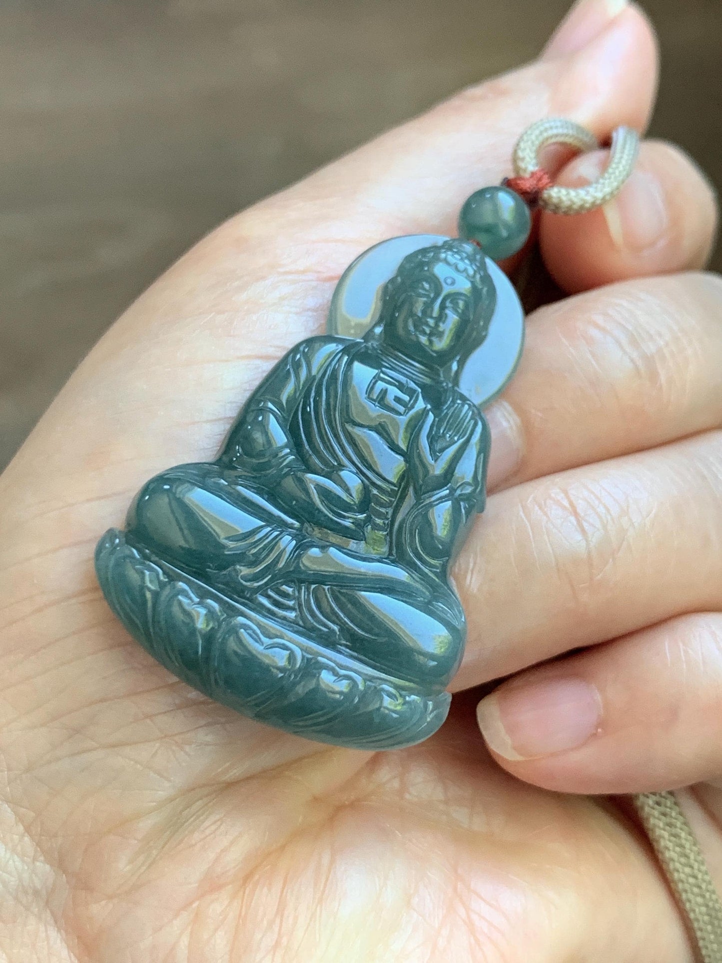 Natural Grade A Guatemalan Icy Dusty Teal Blue Jade Jadeite Shakyamuni Buddha Ru Lai Pendant Rope Necklace 24.5" 16g 天然冰危蓝翡翠釋迦牟尼如来佛吊坠 WRL77
