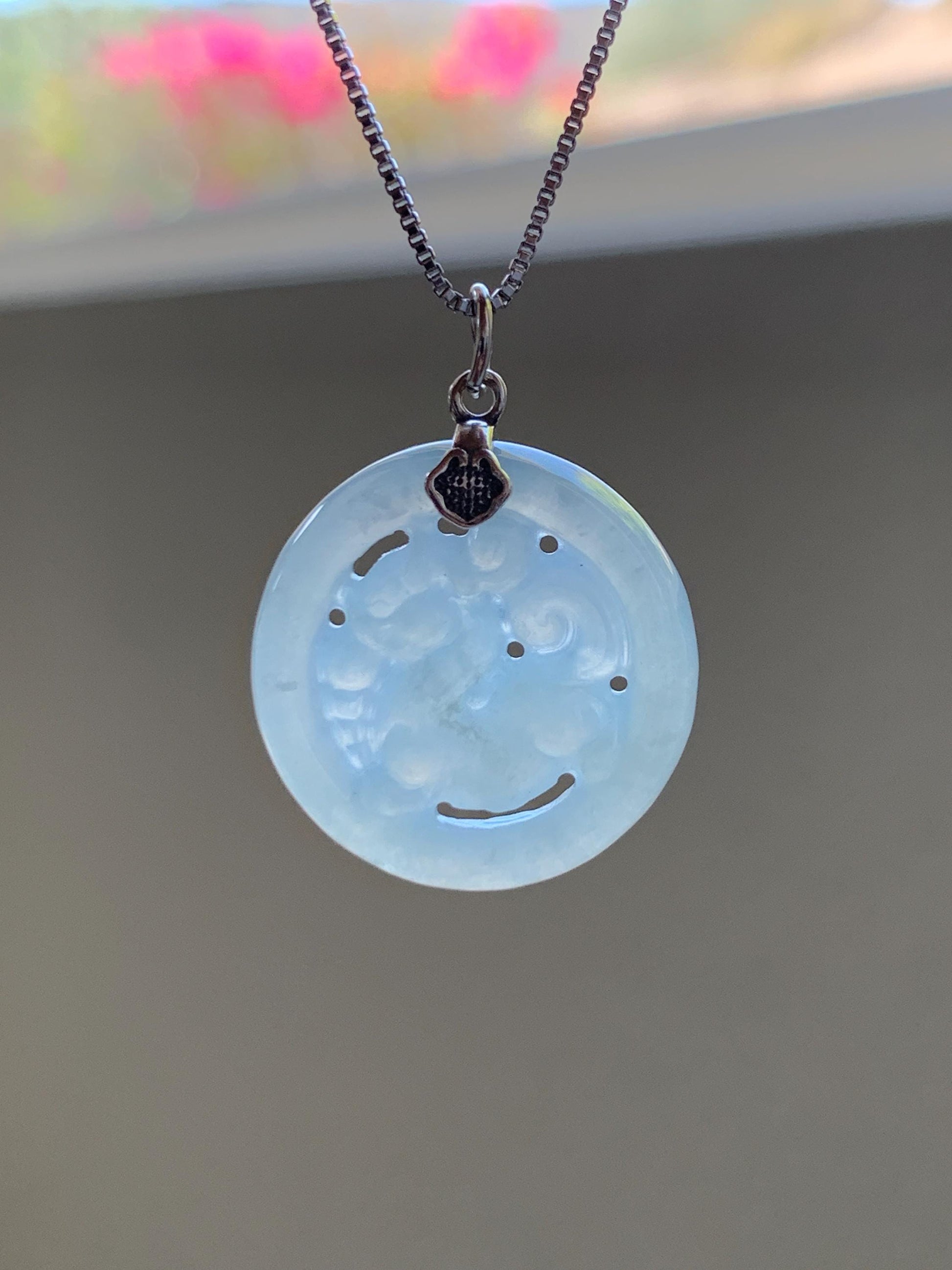 Natural Grade A Icy Translucent White Pale Green Undertone Jade Jadeite Openwork Qi Lin Pendant Sterling Silver 4g 天然冰胶淡青底翡翠镂空雕麒麟吊坠 MKA240Q