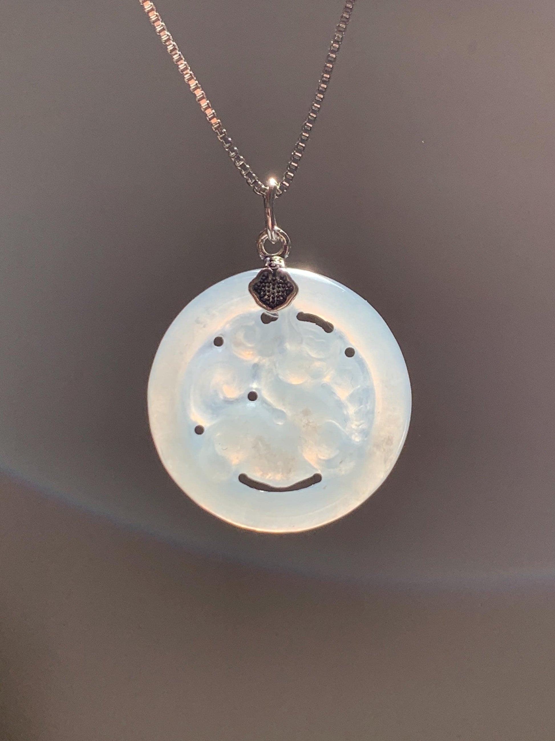 Natural Grade A Icy Translucent White Pale Green Undertone Jade Jadeite Openwork Qi Lin Pendant Sterling Silver 4g 天然冰胶淡青底翡翠镂空雕麒麟吊坠 MKA240Q