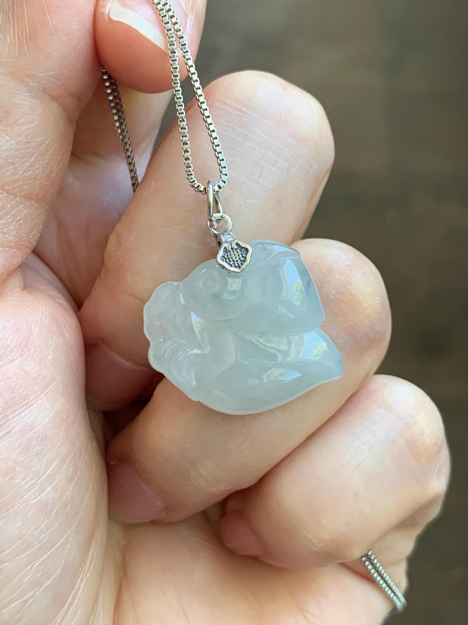 Natural Grade A Icy Translucent White Pale Green Undertone Jade Jadeite Rabbit Carrot Pendant Sterling Silver 3g 天然冰胶淡青底翡翠小兔胡萝卜吊坠 MKA240T