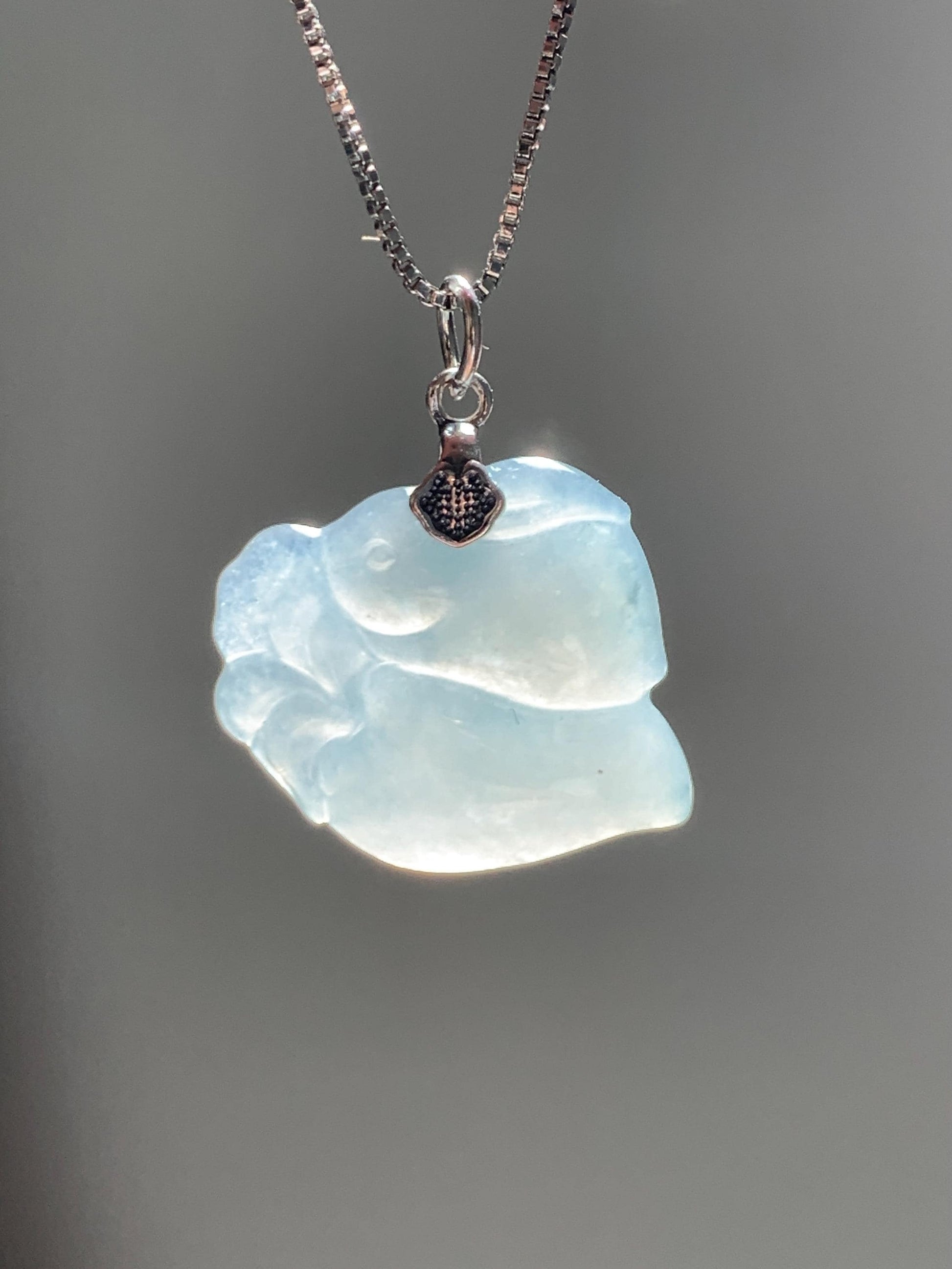 Natural Grade A Icy Translucent White Pale Green Undertone Jade Jadeite Rabbit Carrot Pendant Sterling Silver 3g 天然冰胶淡青底翡翠小兔胡萝卜吊坠 MKA240T