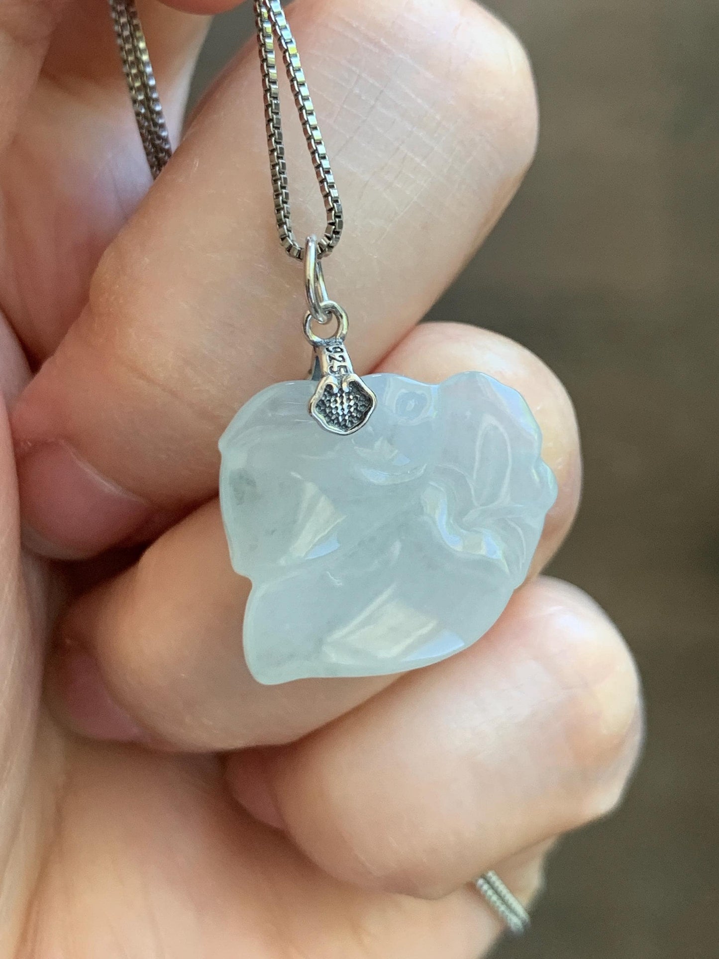 Natural Grade A Icy Translucent White Pale Green Undertone Jade Jadeite Rabbit Carrot Pendant Sterling Silver 3g 天然冰胶淡青底翡翠小兔胡萝卜吊坠 MKA240T