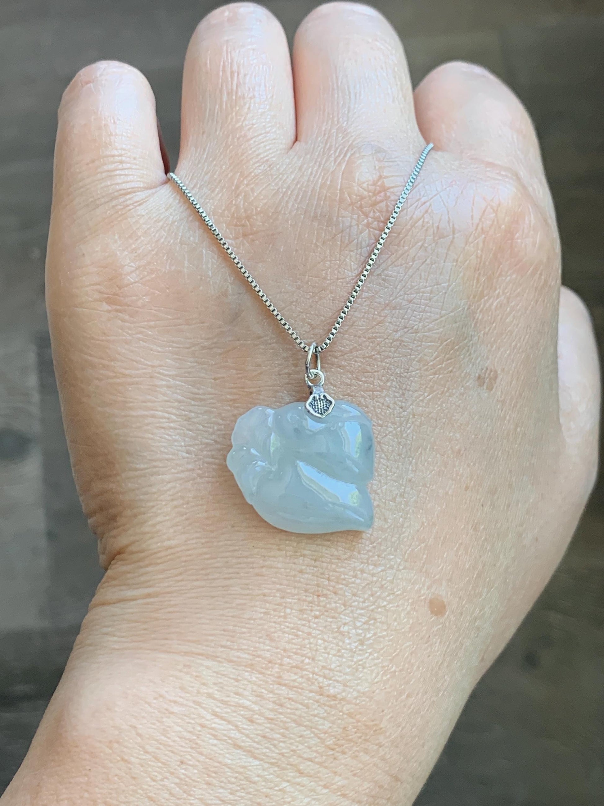 Natural Grade A Icy Translucent White Pale Green Undertone Jade Jadeite Rabbit Carrot Pendant Sterling Silver 3g 天然冰胶淡青底翡翠小兔胡萝卜吊坠 MKA240T