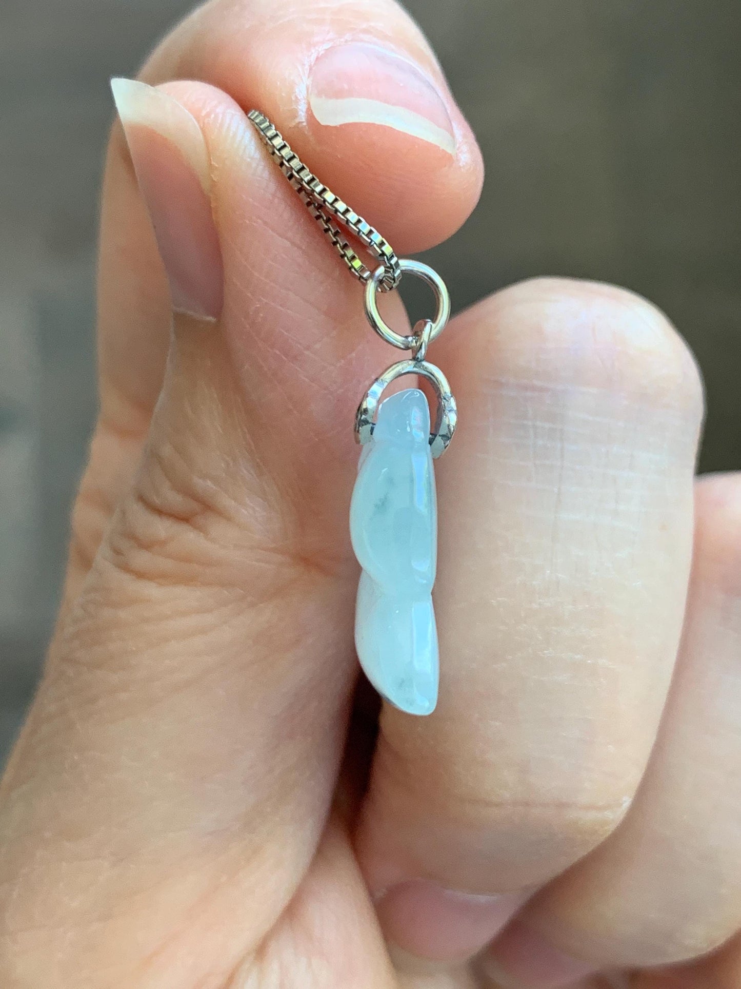 Natural Grade A Icy Translucent White Pale Green Undertone Jade Jadeite Rabbit Carrot Pendant Sterling Silver 3g 天然冰胶淡青底翡翠小兔胡萝卜吊坠 MKA240T