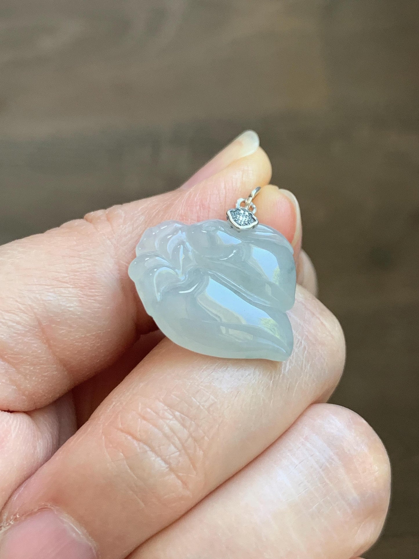 Natural Grade A Icy Translucent White Pale Green Undertone Jade Jadeite Rabbit Carrot Pendant Sterling Silver 3g 天然冰胶淡青底翡翠小兔胡萝卜吊坠 MKA240T