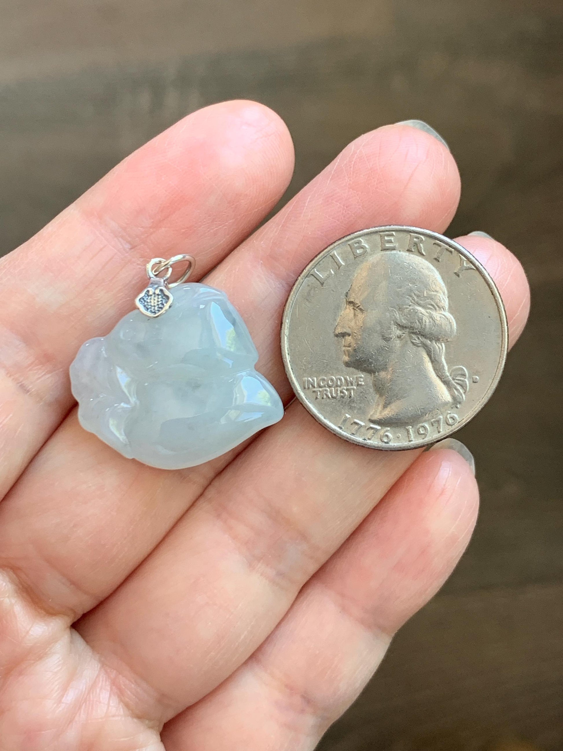 Natural Grade A Icy Translucent White Pale Green Undertone Jade Jadeite Rabbit Carrot Pendant Sterling Silver 3g 天然冰胶淡青底翡翠小兔胡萝卜吊坠 MKA240T